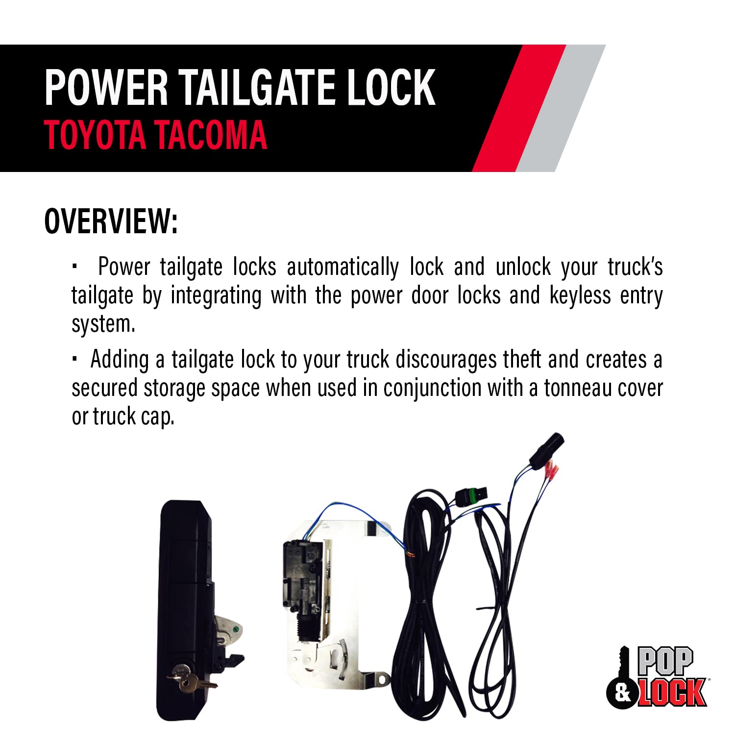 Power Tailgate Lock Pop & Lock PL8550 Black for Toyota Tacoma (Smart Lock Combo)