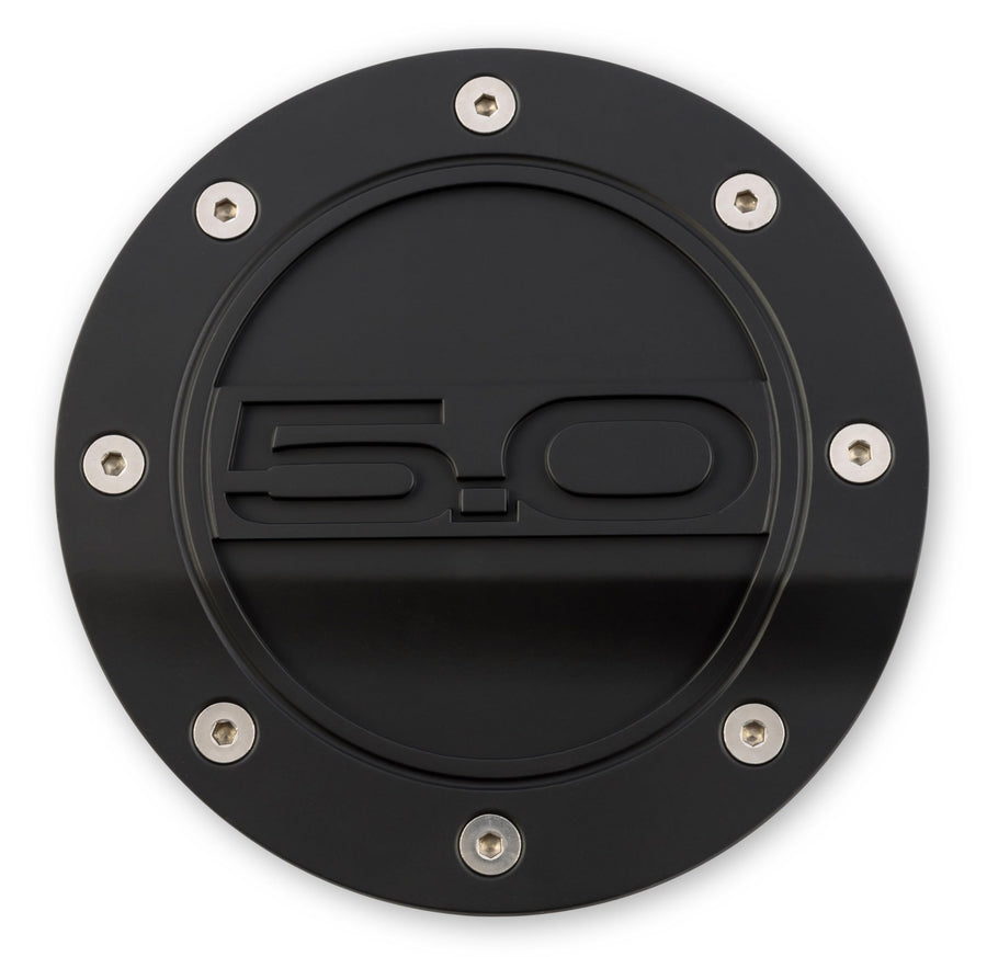 Drake Muscle Cars Fuel Door Comp Series with '5.0' Lettering in Satin Black Finish Compatible with 2015-2021 Ford Mustang, Model FR3Z-6640526-5A