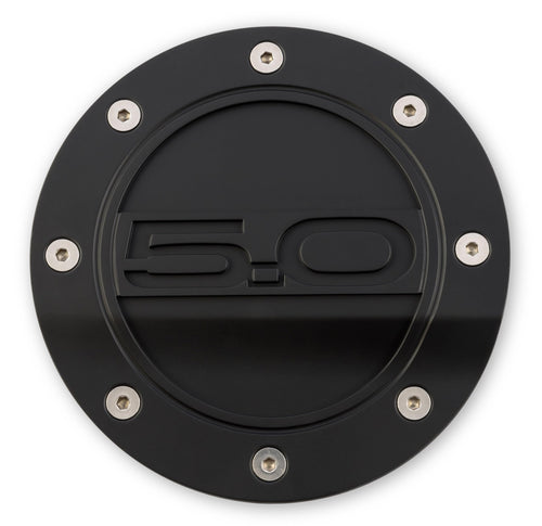 Drake Muscle Cars Fuel Door Comp Series with '5.0' Lettering in Satin Black Finish Compatible with 2015-2021 Ford Mustang, Model FR3Z-6640526-5A