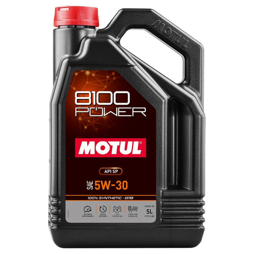 5W-40 Motul 8100 Power Full Synthetic | Ester-Based Formula for Turbocharged & High-Performance Engines | LSPI Protection, Extreme Heat Resistance, Cold Start Lubrication, Daily & Track Use | 5L