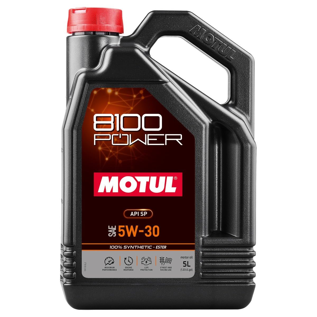 5W-50 Motul 8100 Power Full Synthetic | Ester-Based Formula for Turbocharged & High-Performance Engines | LSPI Protection, Extreme Heat Resistance, Cold Start Lubrication, Daily & Track Use | 5L