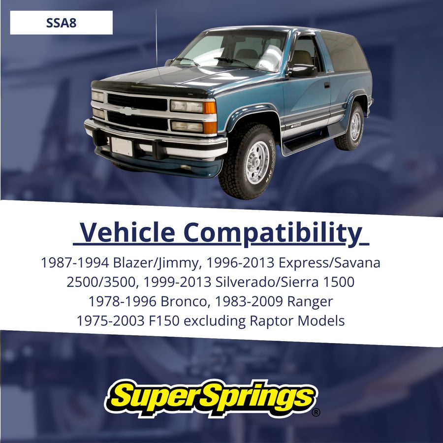 SuperSprings SSA8 for Chev.|GMC Silv.|Sierra 1500, Exp.|Sav, Ford F-150, E-Series, Ranger, Toyota Tundra, Black