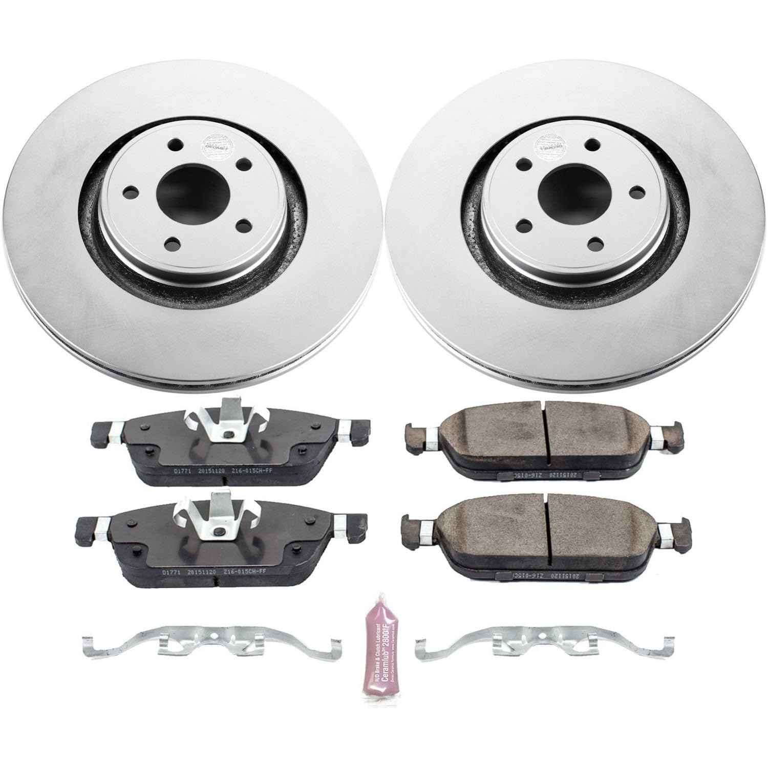 Power Stop Coated Brake Rotor and Ceramic Brake Pads CRK7147- Front For Ford Focus 2015-2018, Lincoln MKC 2015-2019 [Model Specific]