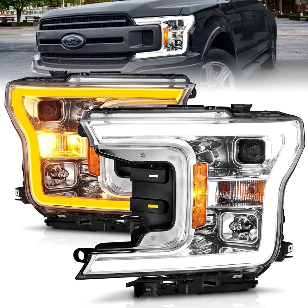 2018-2020 Ford F-150 Projector Headlight ANZO (111510) w/Plank Style Switchback Chrome Housing