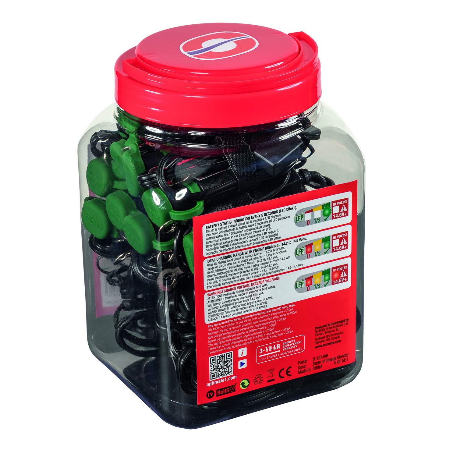 Optimate Monitor O-127JAR Battery Lead Permanent Power Sport with Integrated Battery Status/Charge System Monitor for 12.8/13.2V Lithium