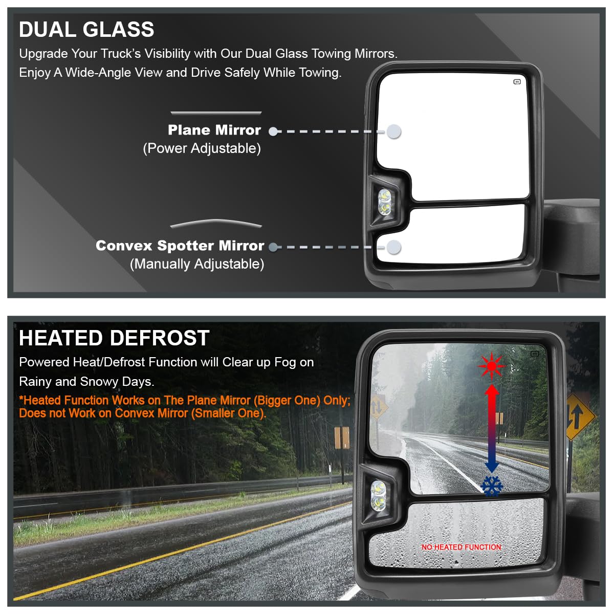 Power Heated Towing Mirrors SPEC-D TUNING w/Smoke LED Signal, Temperature Sensor Compatible with 2019-2025 Chevy Silverado 1500, Left + Right Pair