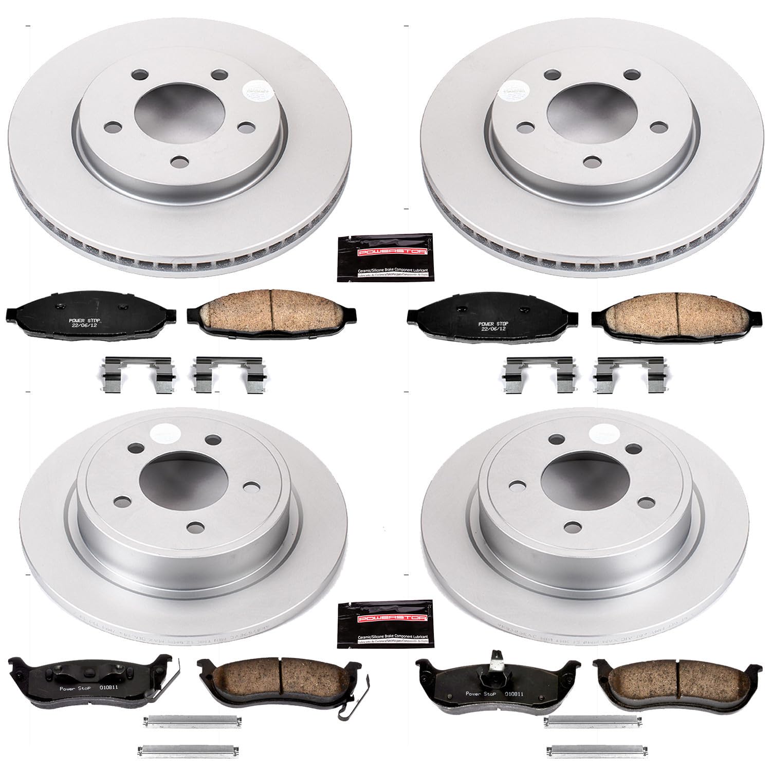 Power Stop CRK2838 Brake Rotor & Coated Ceramic Brake Pads- front & rear For Chrysler Pacifica 2004-2008 [Model Specific]