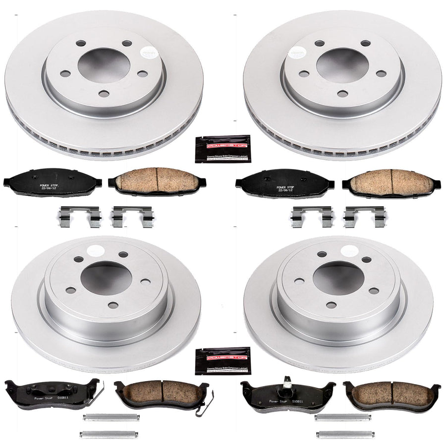 Power Stop CRK2838 Brake Rotor & Coated Ceramic Brake Pads- front & rear For Chrysler Pacifica 2004-2008 [Model Specific]