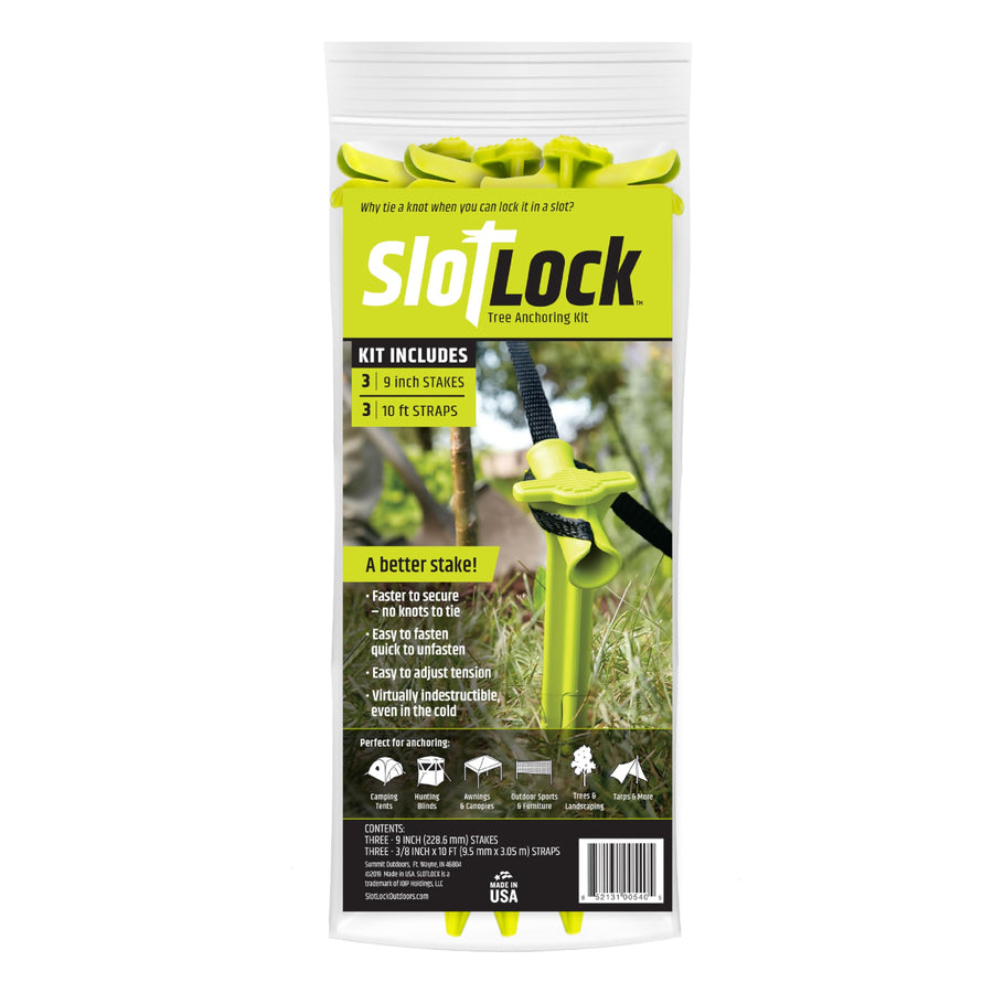 9 Inch SlotLock Multi-Purpose Anchoring Stake Kit, for Use with Tents, Inflatables, Landscaping, and More, 3-Pack