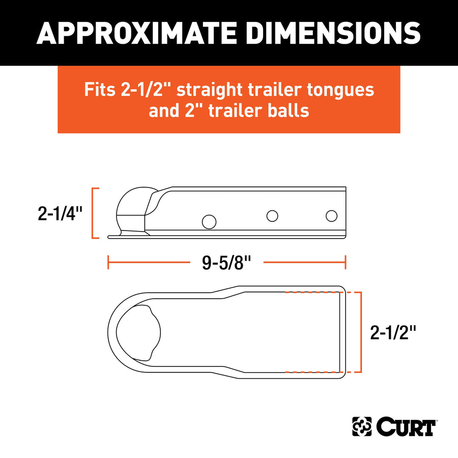 QuickPin CURT 25471 No-Latch Trailer Coupler for 2-Inch Hitch Ball, 2-1/2-In Channel, 3,500 lbs