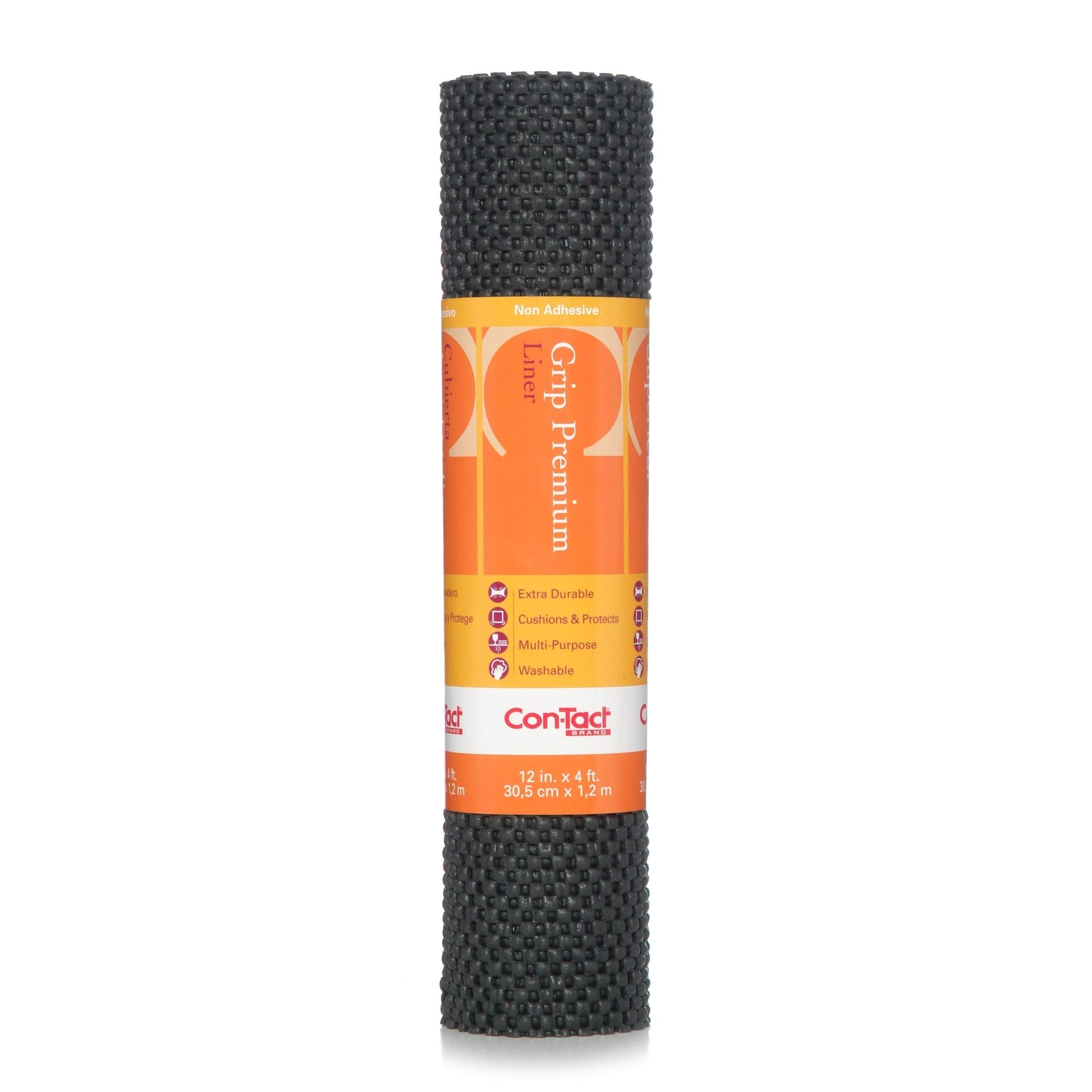 Grip Con-Tact Brand Premium Shelf Liner, Thick and Non-Adhesive Drawer Liner, Multi-Purpose and Easy to Use, 12" x 4', Black, Pack of 1