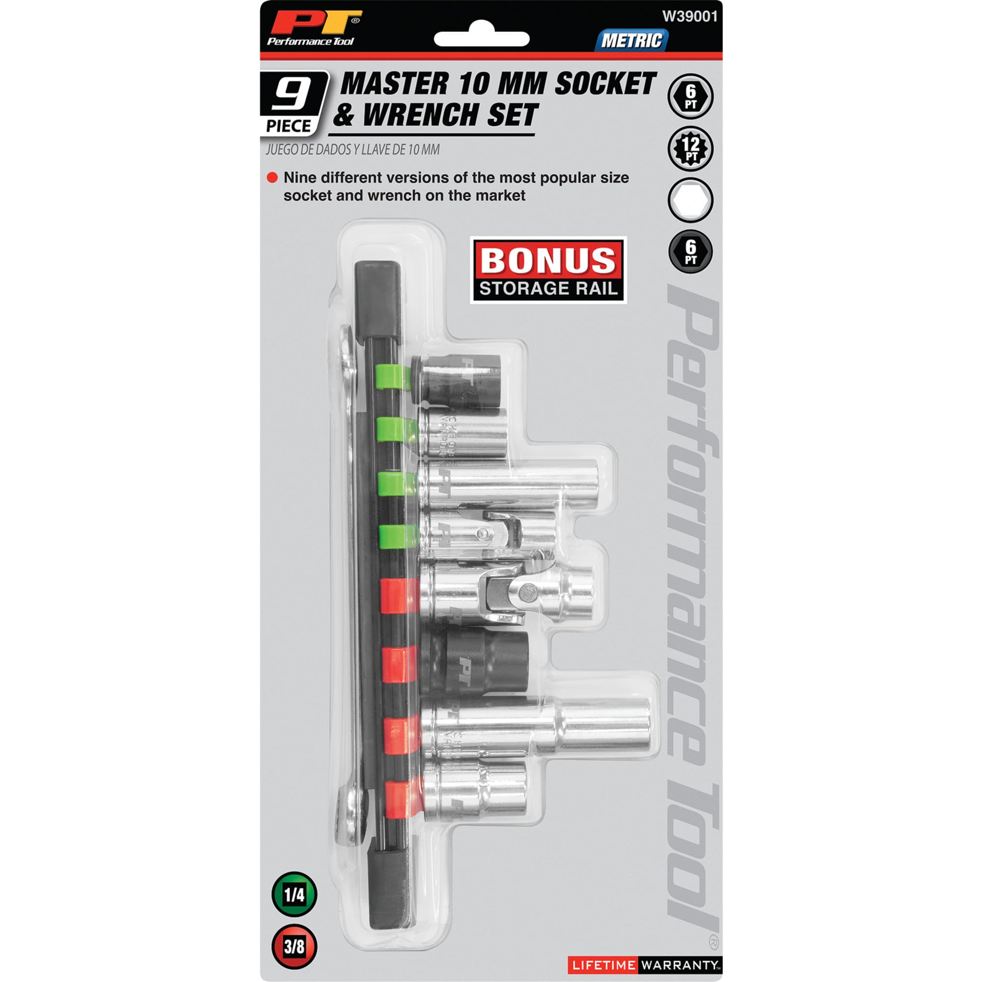 10mm Performance Tool W39001 Socket & Wrench Set - Impact, U-Joint, Deep and Shallow Well, Combination Wrench, Chrome Vanadium Alloy Steel