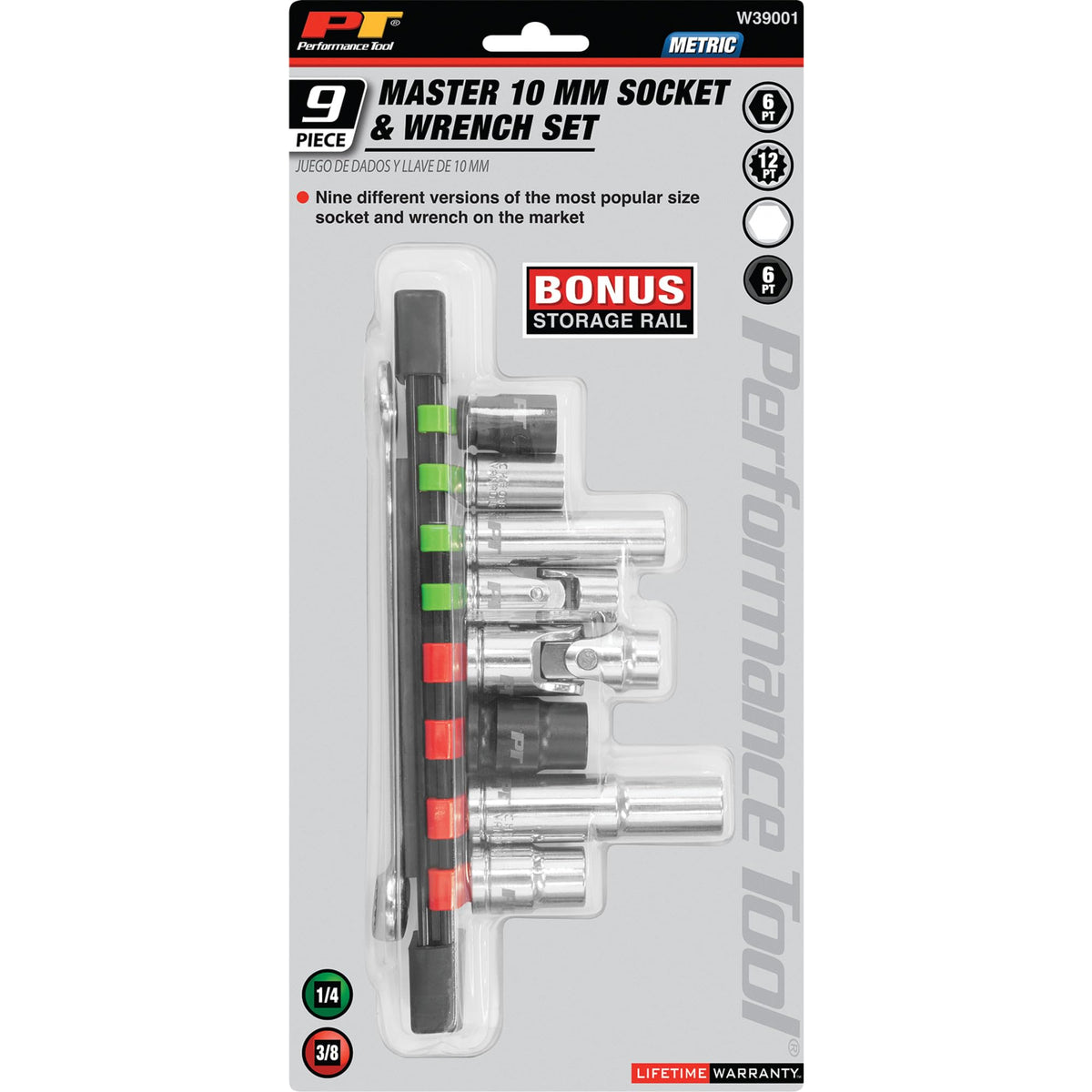 10mm Performance Tool W39001 Socket & Wrench Set - Impact, U-Joint, Deep and Shallow Well, Combination Wrench, Chrome Vanadium Alloy Steel