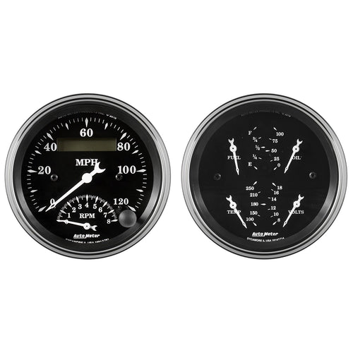 AutoMeter Gauge Kit 1720 (Old TYME Black 2 Pc., Quad & Tach/Speedo, 3 3/8", Old TYME Black)