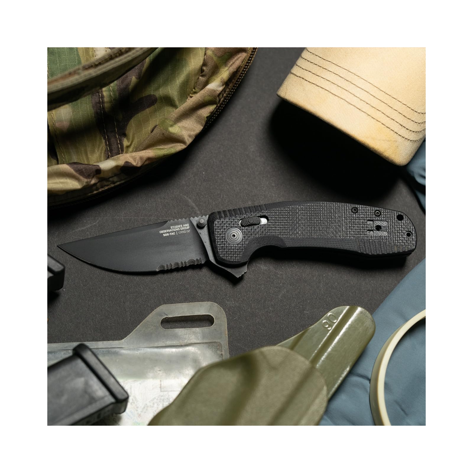 Partially Serrated SOG-TAC XR Tactical Folding Knife | 3.4" D2 Tool Steel Blade Ultra-Grip G10 Handle