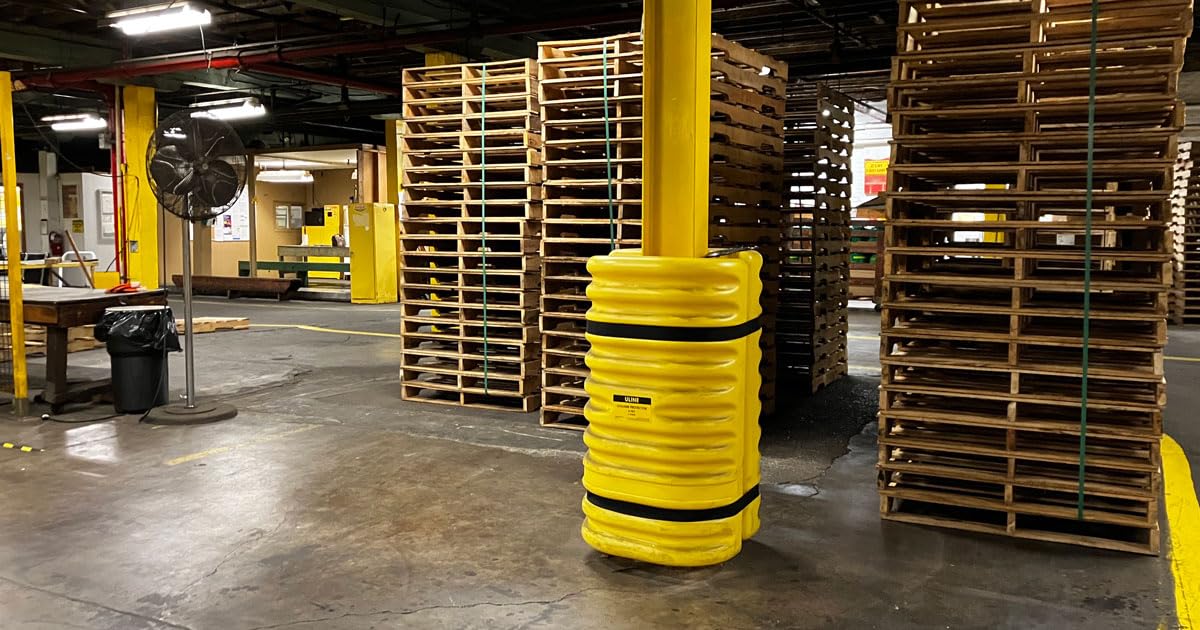 Plastic Eagle Column Protector for 8" Square Column with Interlocking Halves and Easy-Install Straps, 24" x 24" x 42", High-Density Polyethylene (HDPE), Made in The USA, Yellow, 1708