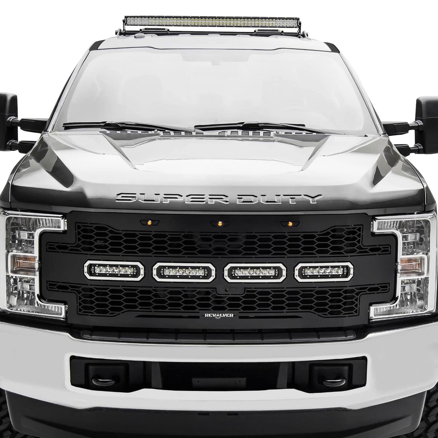 2017-2019 T-Rex Grilles Super Duty Revolver Grille, Black, 1 Pc, Replacement with (4) 6" LEDs, Fits Vehicles with Camera - PN #6515631