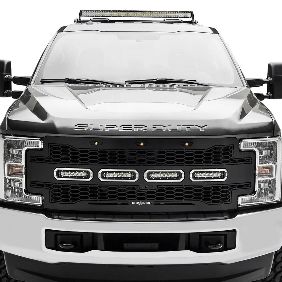 2017-2019 T-Rex Grilles Super Duty Revolver Grille, Black, 1 Pc, Replacement with (4) 6" LEDs, Fits Vehicles with Camera - PN #6515631