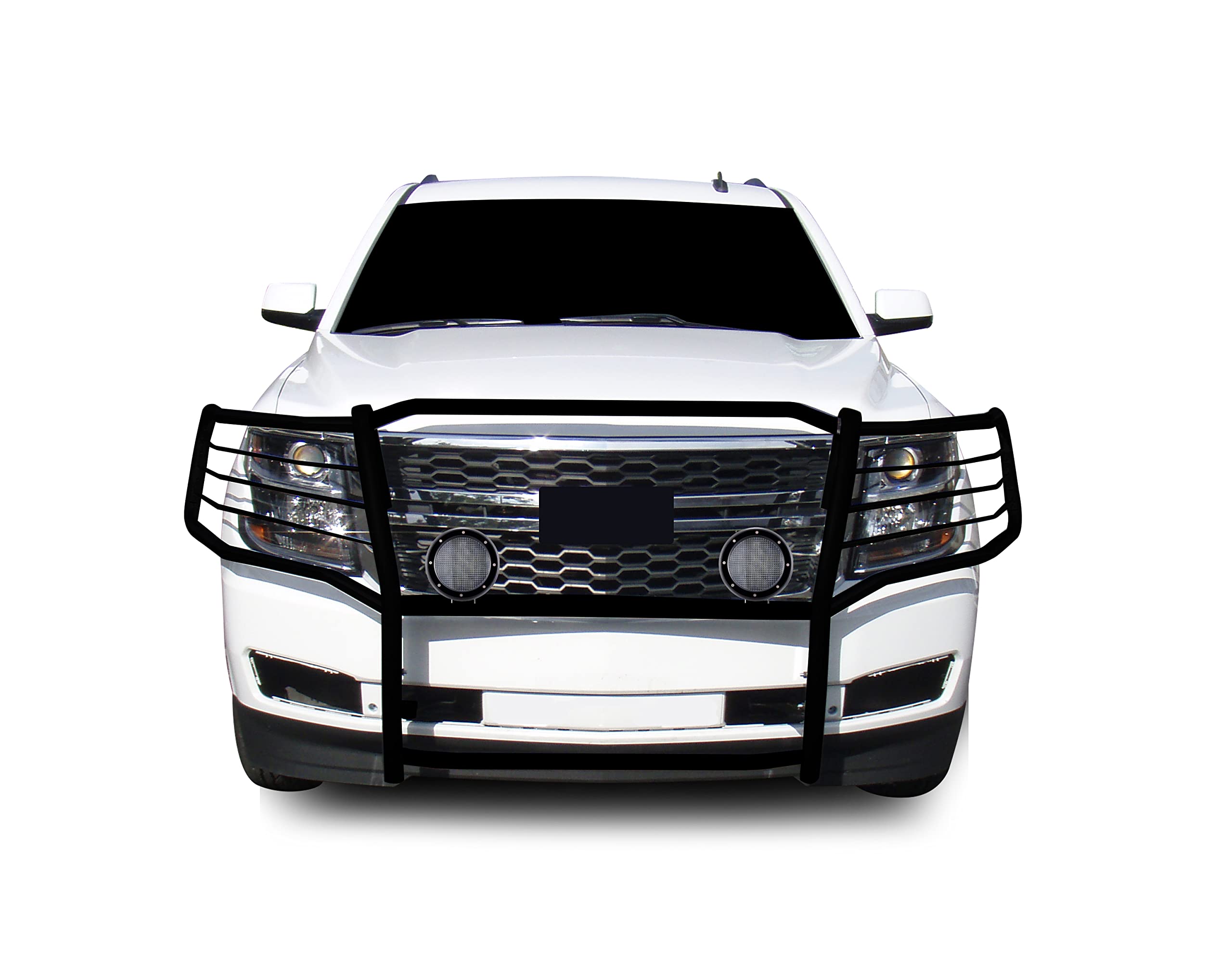 Grille Brush Black Horse Bumper Guard Modular Come with Pair of 5.3" Dia.LED Lights with Black Trim Rings Compatible with 2015-2023 Chevrolet Suburban |2015-2023 Chevrolet Tahoe-17GT20MA-PLFB