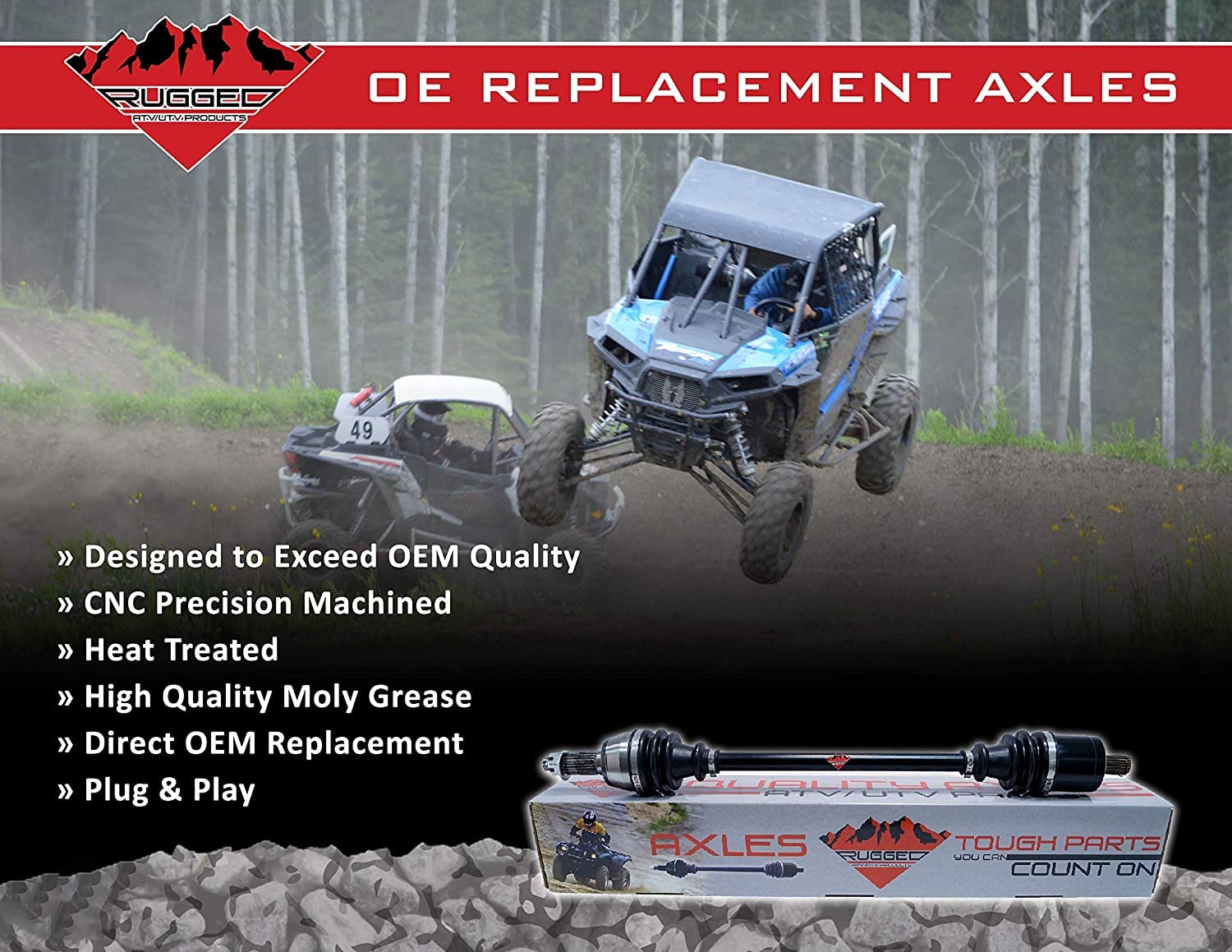 Rugged Performance Rear Left/Right Axle (2007-2014) Polaris Sportsman 400/500/570/800, Stainless-Steel Clamp Coated for Protection & Machined Heat Treated for Long Life OEM: 1332935