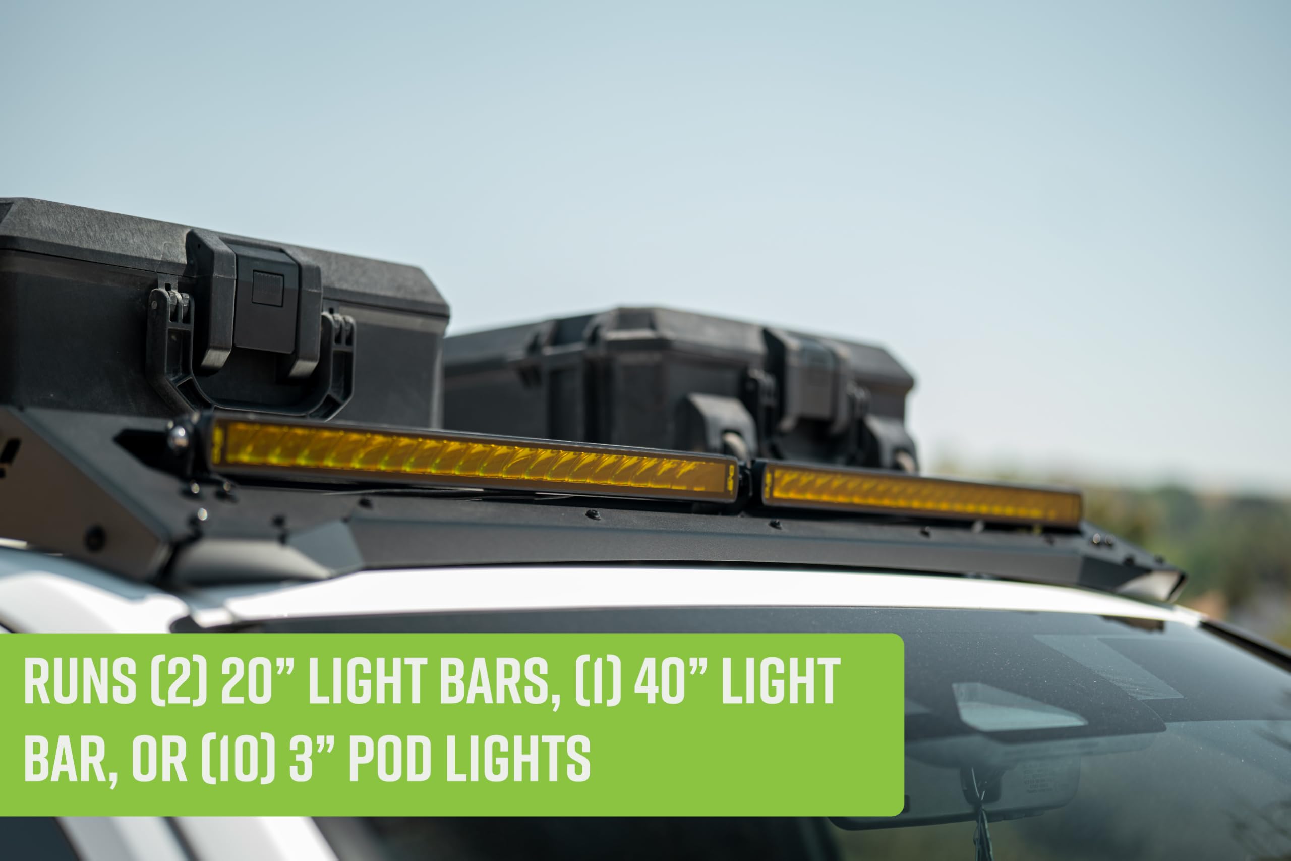 Light Mount Front for DV8 Offroad Roof Rack for 2024-2025 Toyota Tacoma Double Cab | Low-Profile Design | Runs (2) 20" Light Bars, (1) 40" Light Bar, or (10) 3" Pod Lights | Fully Bolt-On Installation