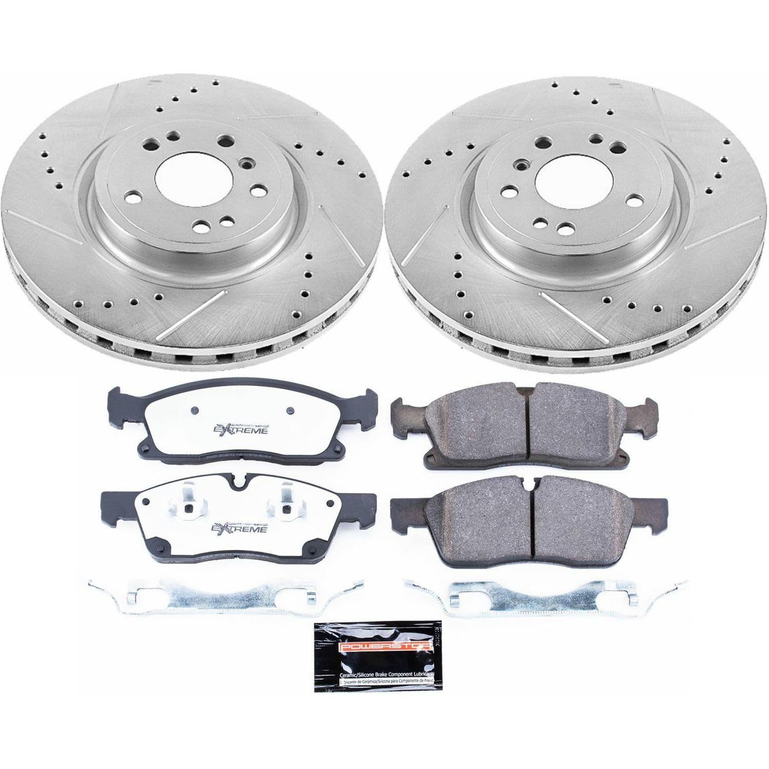 Power Stop Front Z36 Truck & Tow Brake Kit K6897-36, Carbon Fiber Ceramic Brake Pads and Drilled/Slotted Brake Rotors and 1 Front Sensor Wire For GLE300d, GLE350, ML, ML350 [Model Specific]