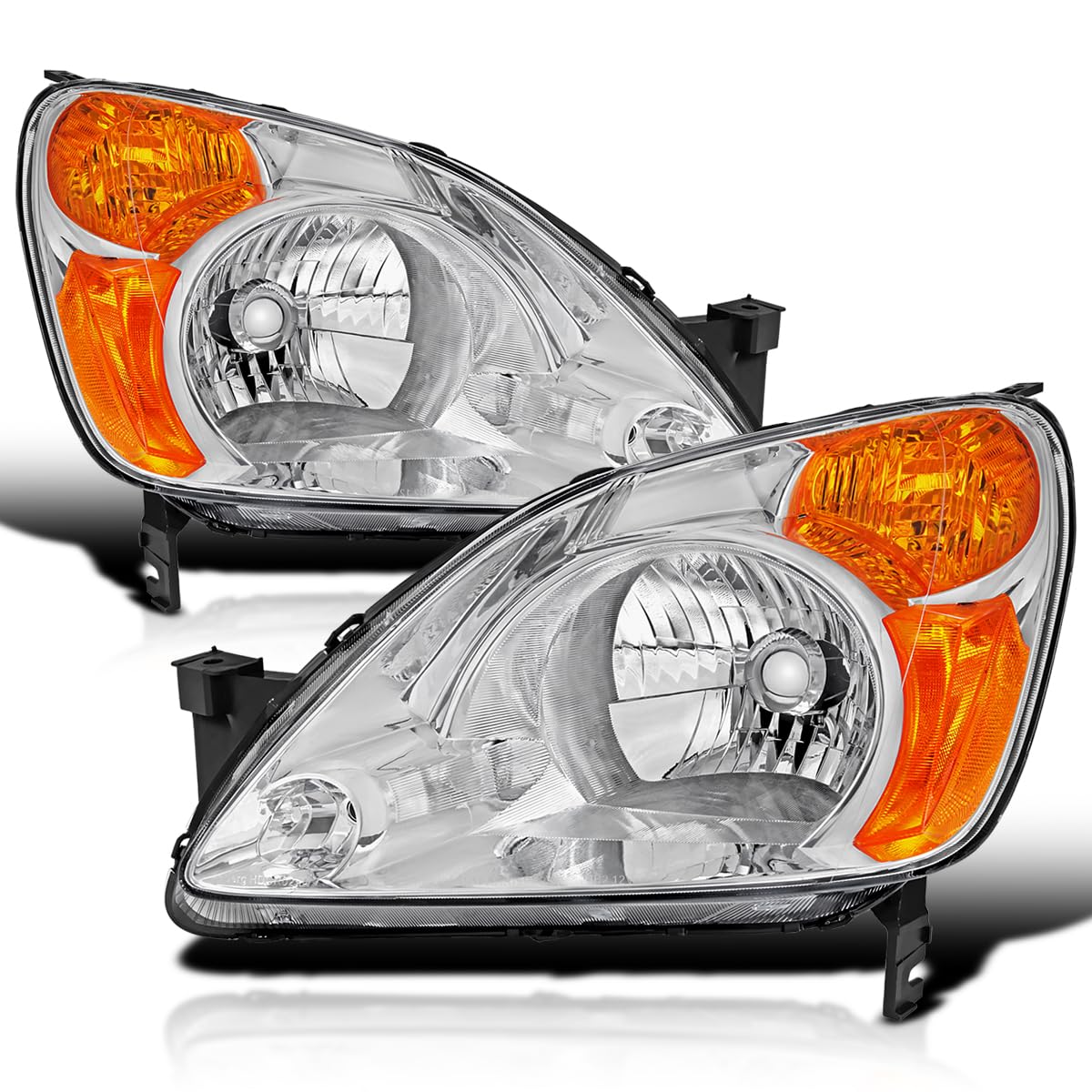 Replacement SPEC-D TUNING Chrome Headlights Compatible with 2002-2004 Honda CR-V CRV Left + Right Head Lamps Assembly
