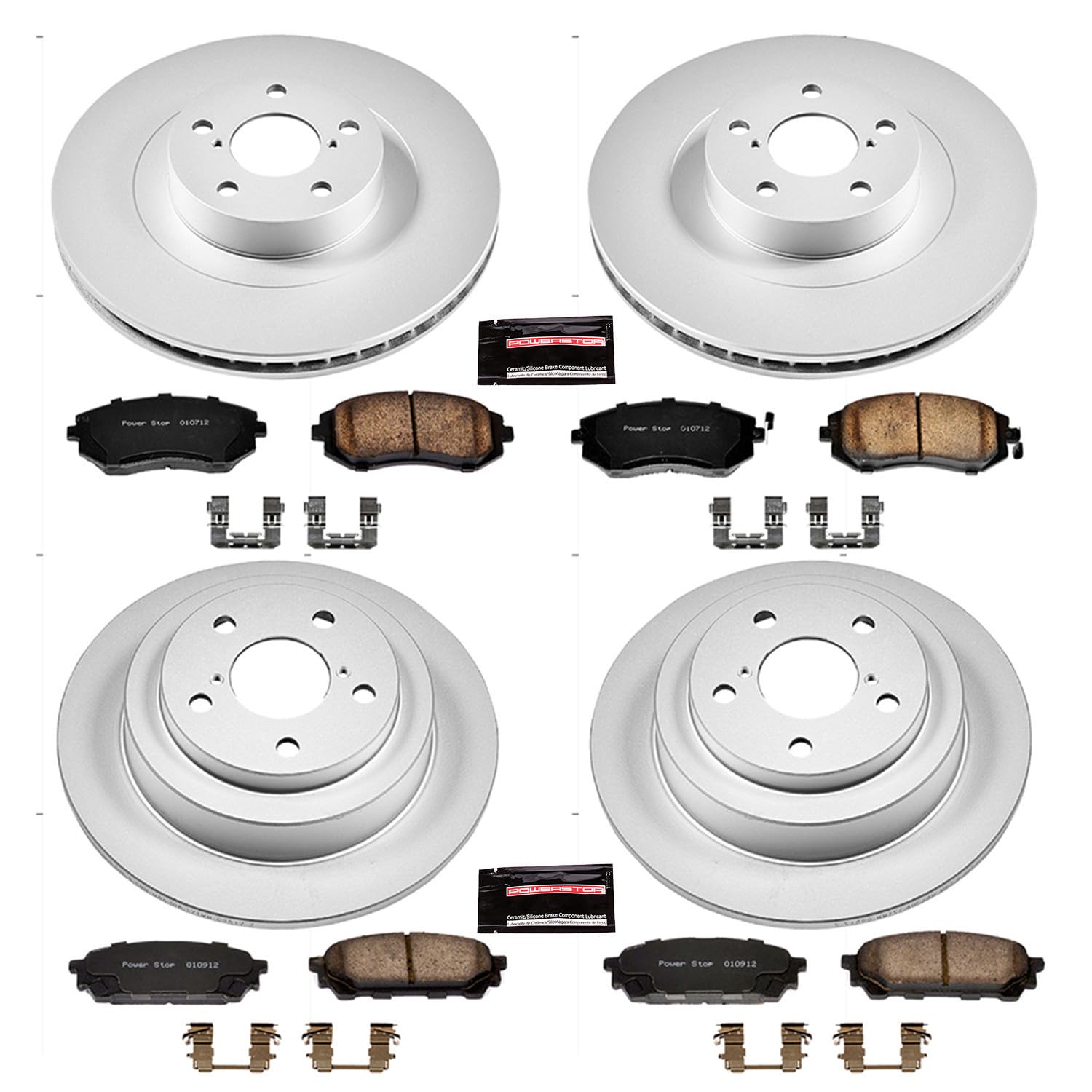 Power Stop Coated Brake Rotor & Ceramic Brake Pads CRK2376- front & rear For Saab 9-2X 2005-2006, Subaru Forester 2004-2008, Subaru Impreza 2003-2005 [Model Specific]