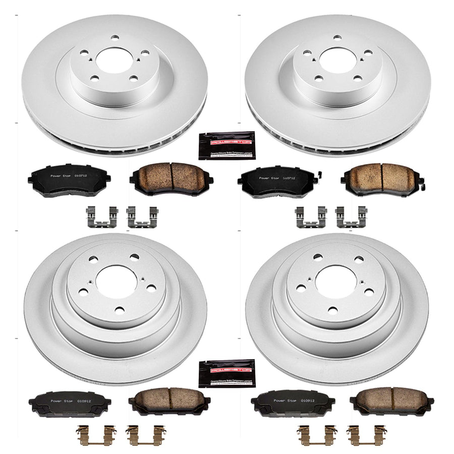 Power Stop Coated Brake Rotor & Ceramic Brake Pads CRK2376- front & rear For Saab 9-2X 2005-2006, Subaru Forester 2004-2008, Subaru Impreza 2003-2005 [Model Specific]