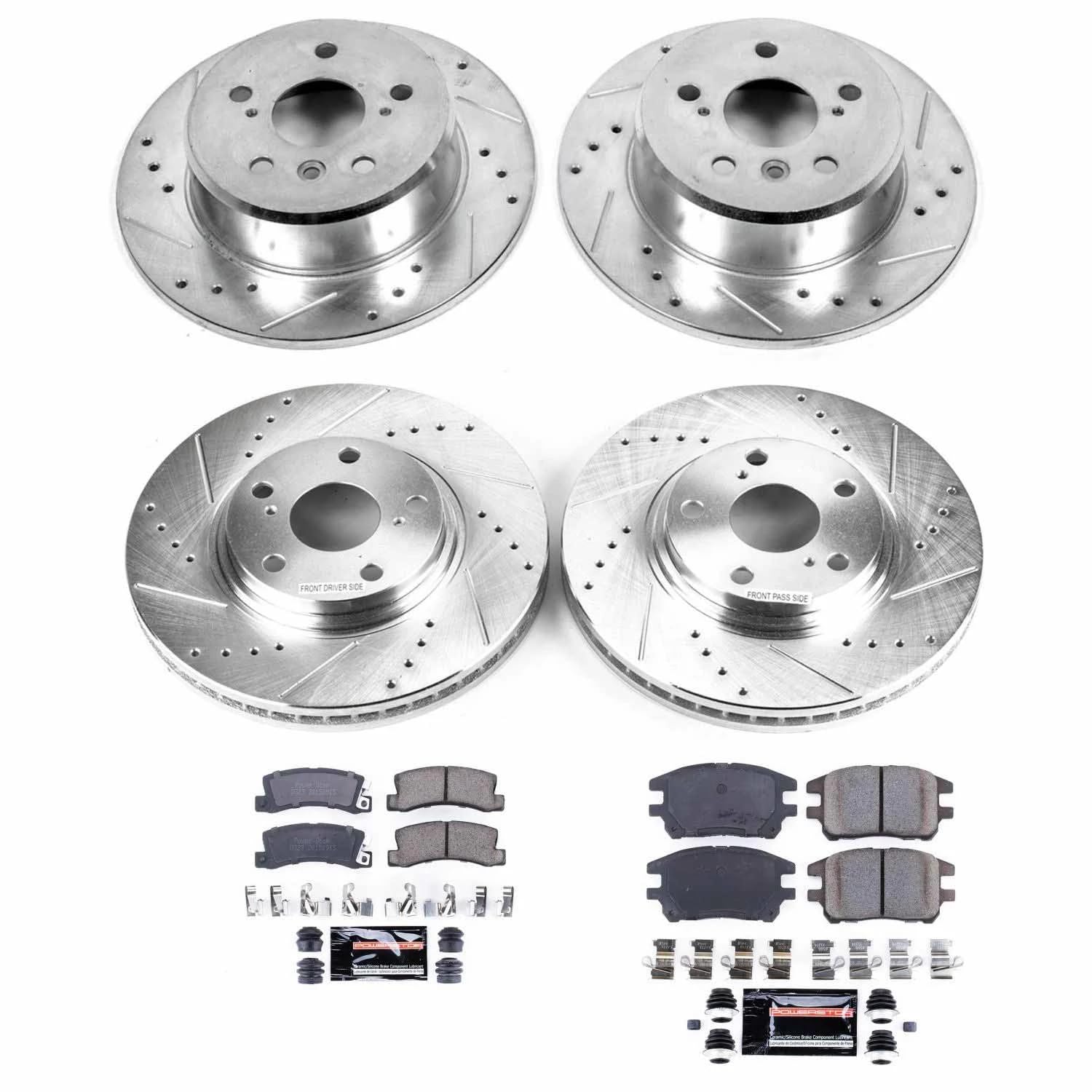 Power Stop K2775 Z23 Carbon Fiber Brake Pads Front and Rear with Drilled & Slotted Brake Rotors Kit For Lexus RX300 2002-2003 [Model Specific]