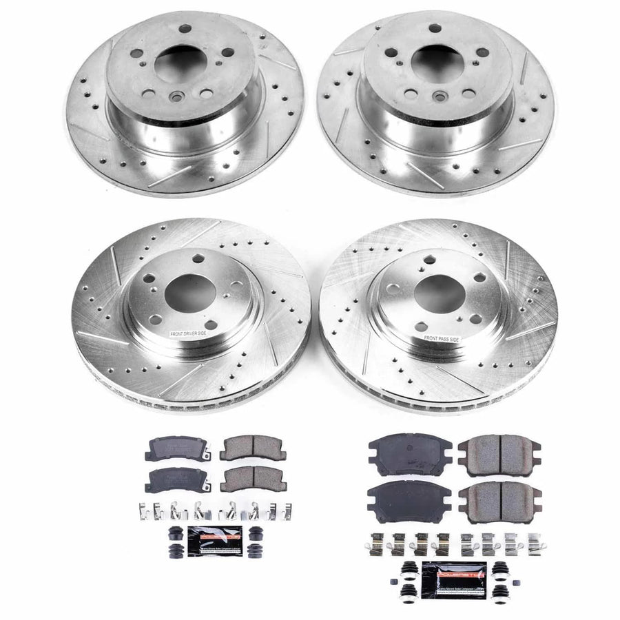 Power Stop K2775 Z23 Carbon Fiber Brake Pads Front and Rear with Drilled & Slotted Brake Rotors Kit For Lexus RX300 2002-2003 [Model Specific]