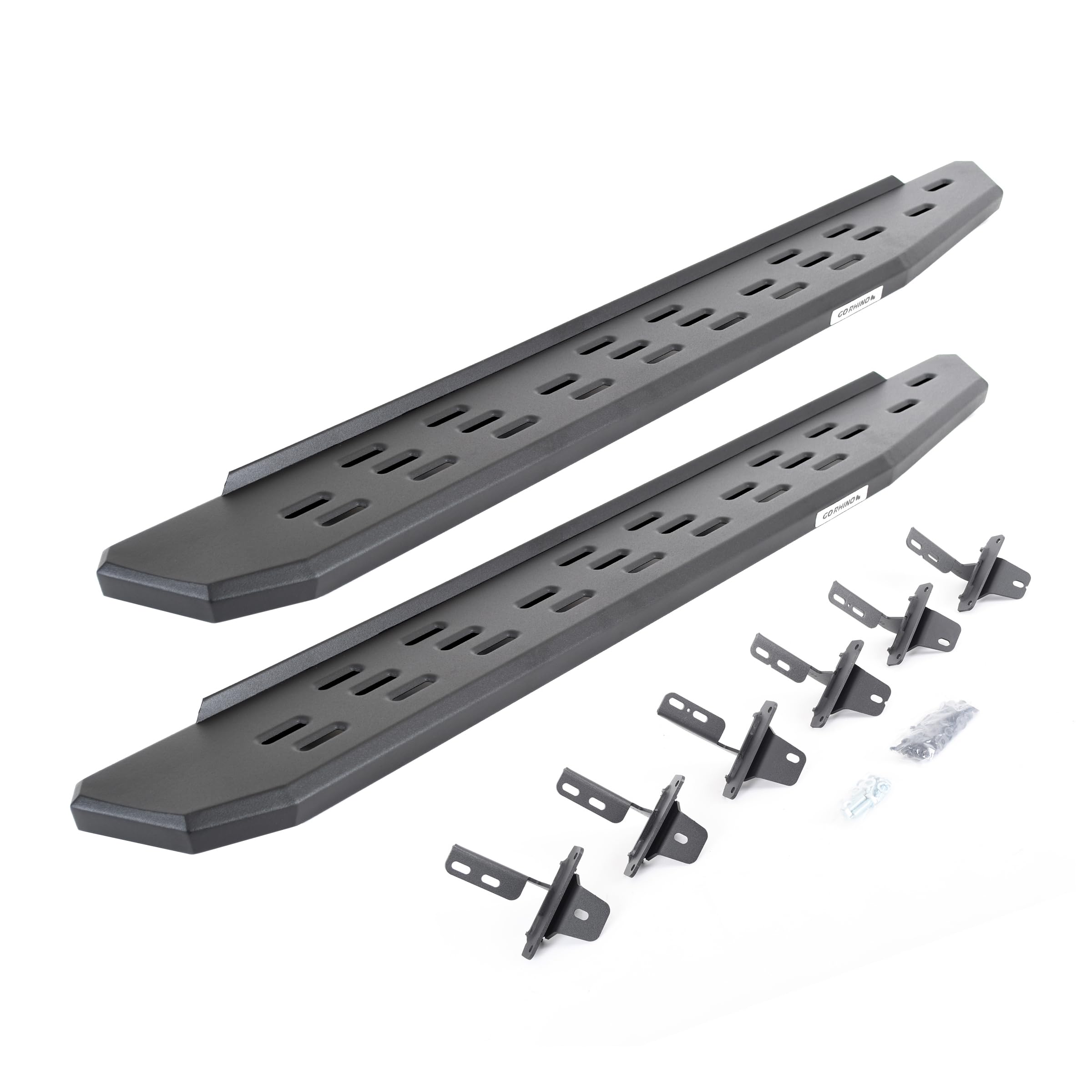 RB30 Running Boards & Brackets Go Rhino | Galvanized Steel, Textured Black | 69613157PC | Fits 2021-2025 Ford Bronco 2-Door (Excludes Bronco Sport)