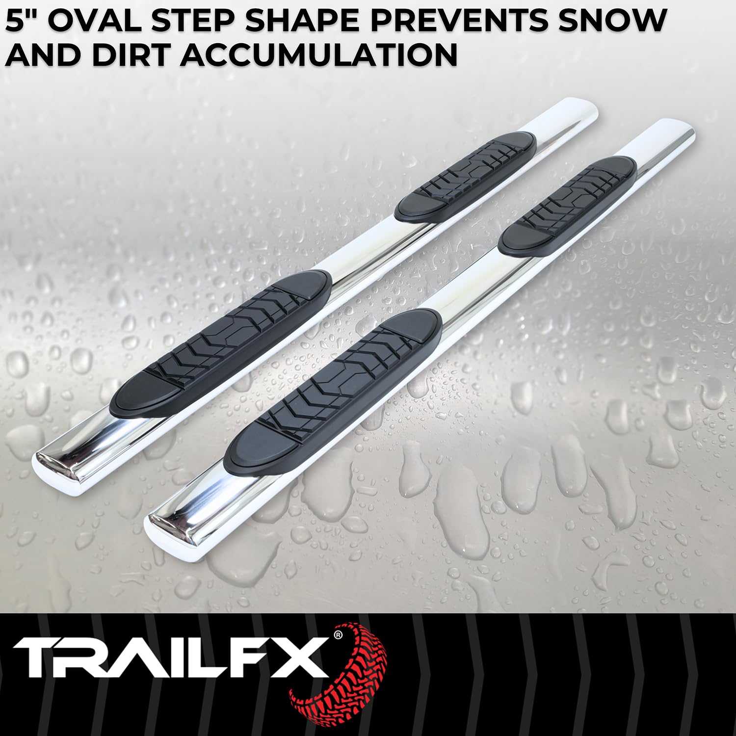 5 Inch TrailFX Oval Straight Side Bars with Step Pads and Bed Step Fits 2024–2025 Toyota Tacoma Polished T304 Stainless Steel Rocker Panel Mount Bolt On Install A7102S
