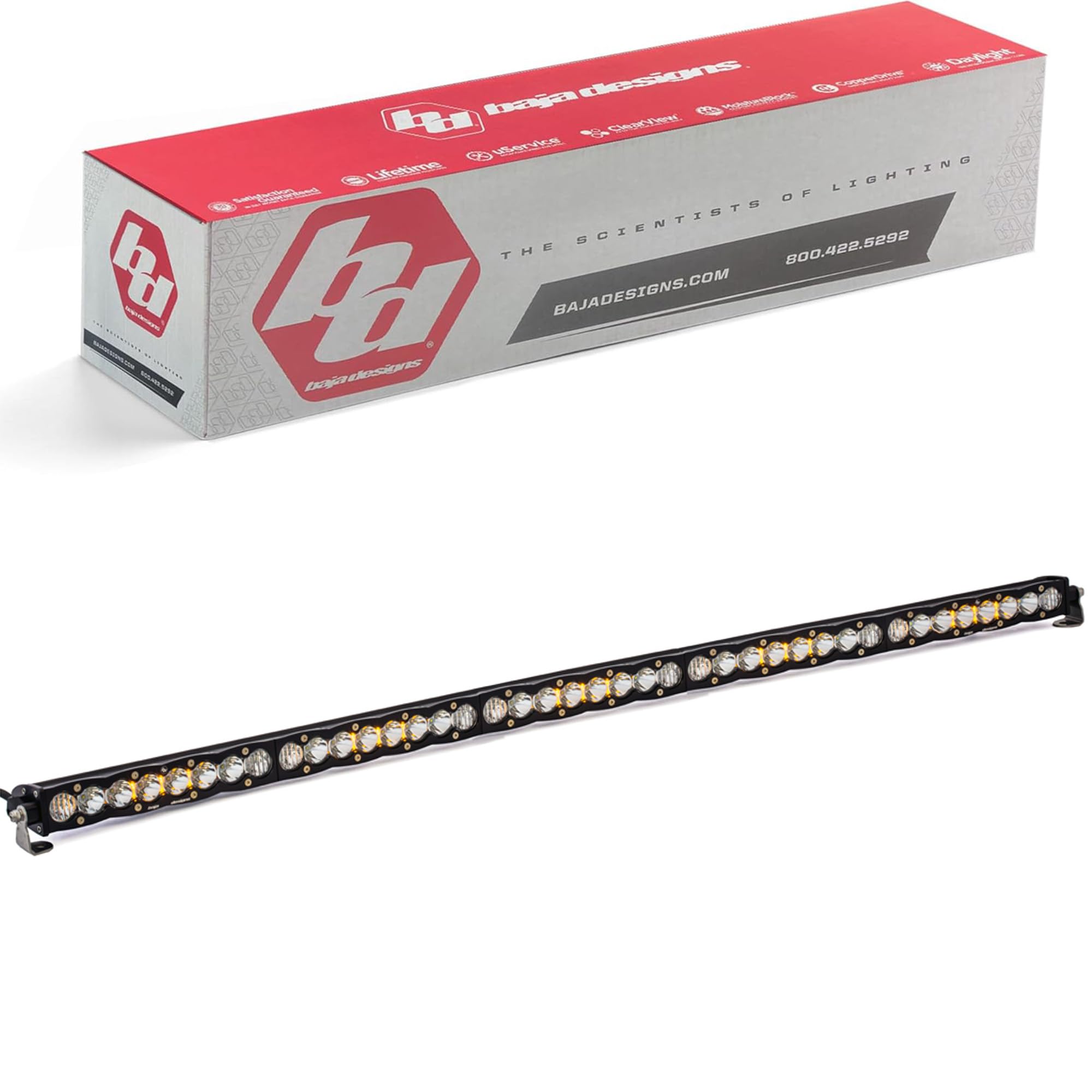 S8 LED Baja Designs 50" Light Bar - Slim Off-Road LED Light Bar for Trucks, Wranglers, 4x4, UTV, ATV - Amber Backlight (Driving/Combo; Clear Lens)