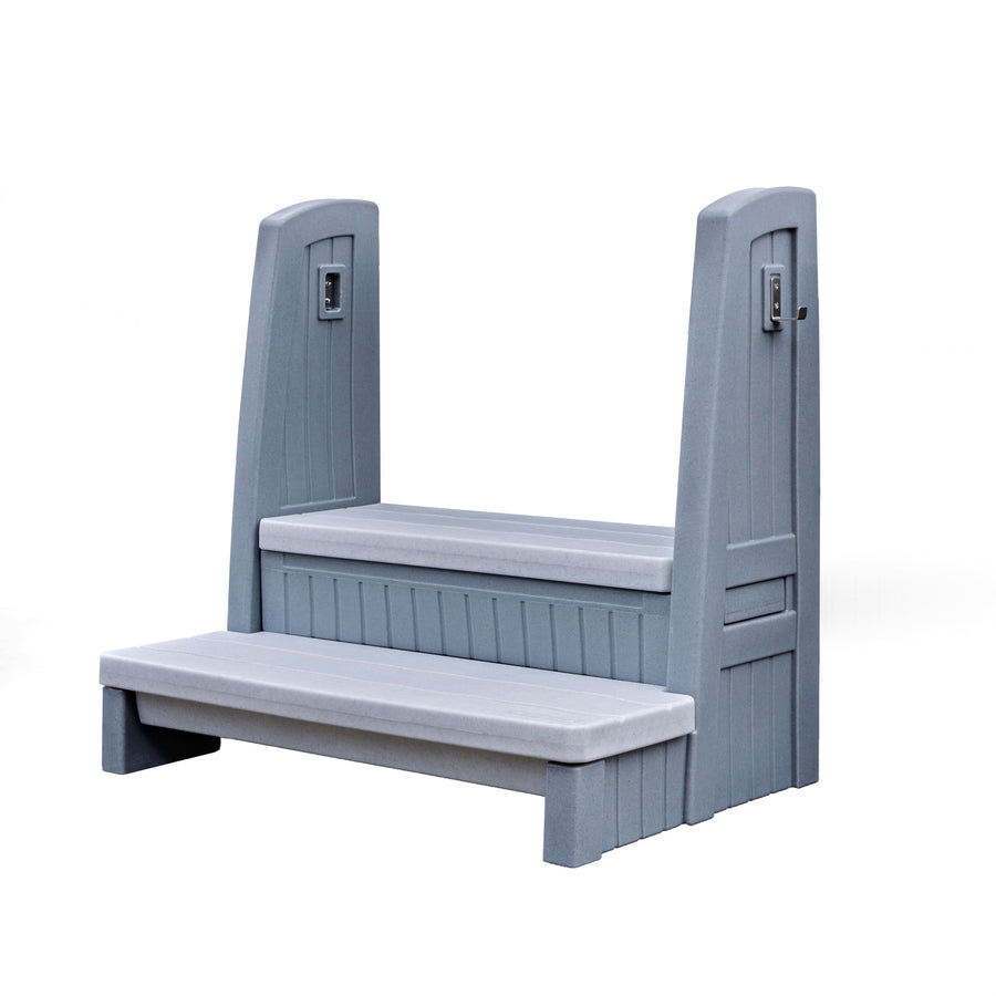 Step2 Storage Hot Tub Steps with Handrails, 2-Step Stool, Waterproof Stairs for Outdoor/Indoor Pool or Jacuzzi, Made of Durable Plastic, Gray