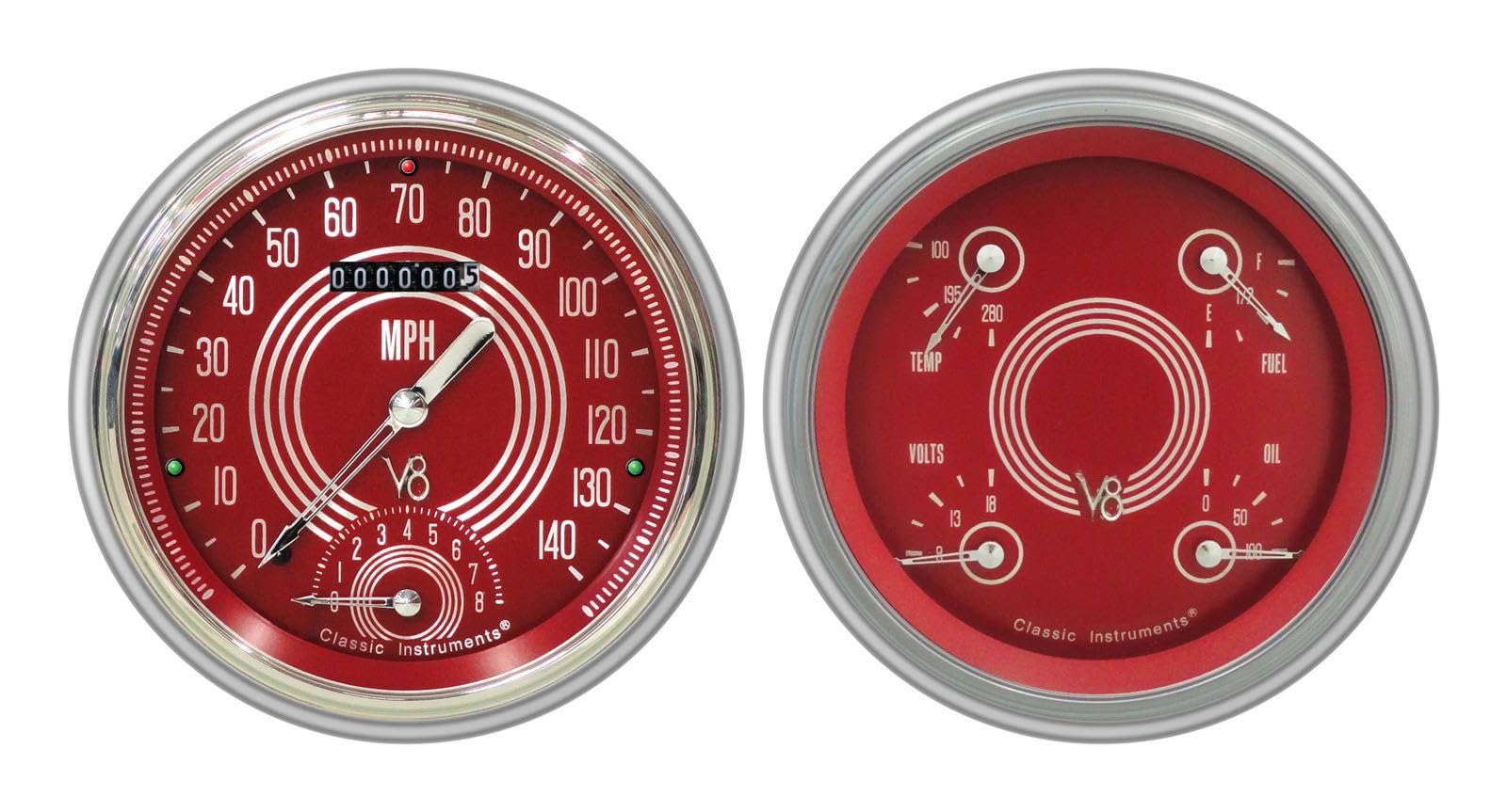 Classic Instruments V8 CH51V8RS62-LS Red Steelie Direct Fit Gauge Package LS Swap Fits 1951-1952 Chevy Car