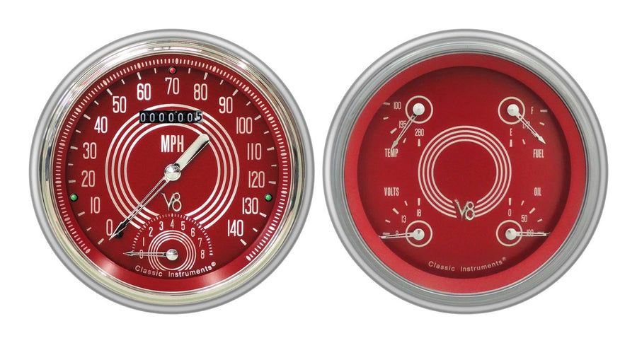 Classic Instruments V8 CH51V8RS62-LS Red Steelie Direct Fit Gauge Package LS Swap Fits 1951-1952 Chevy Car