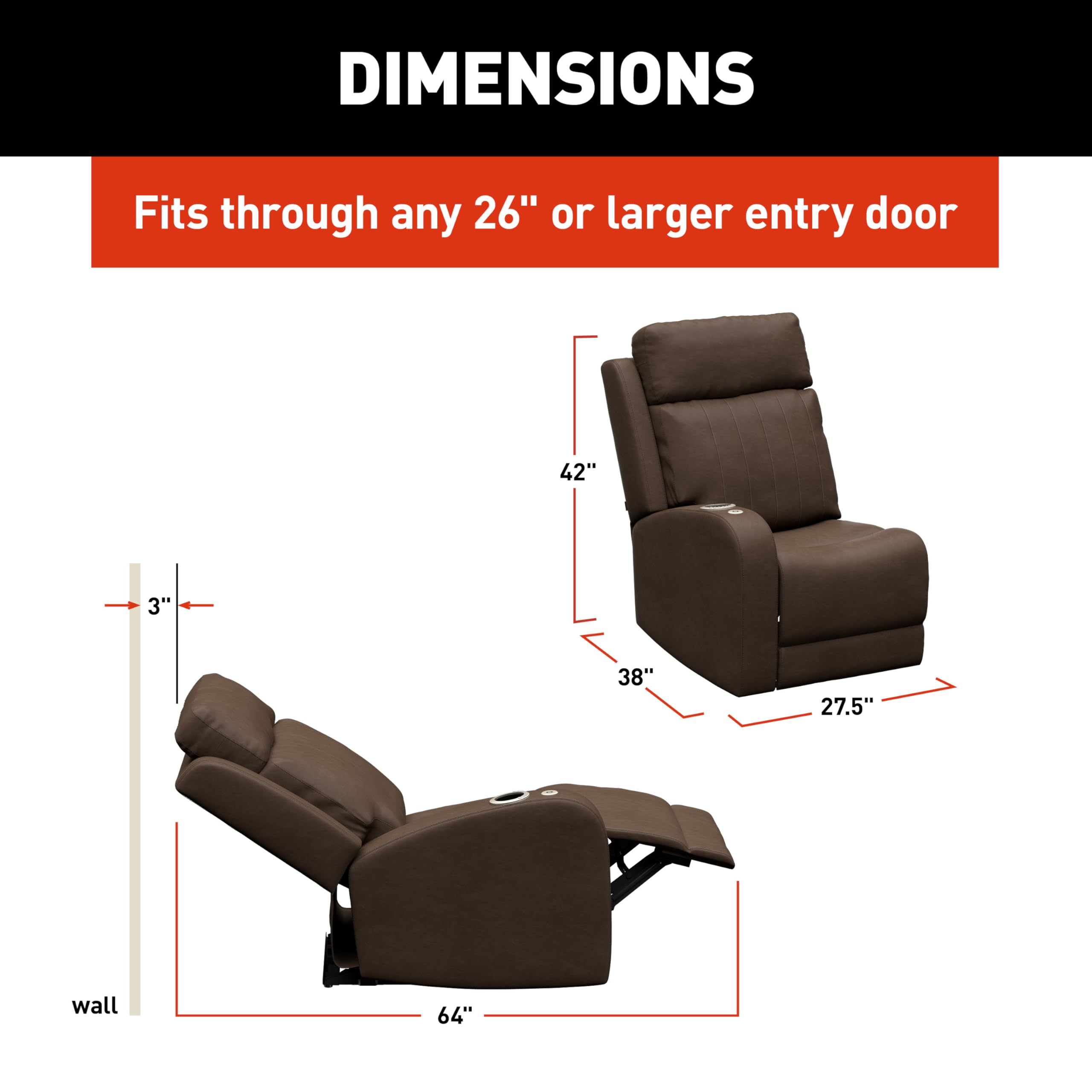 THOMAS PAYNE Seismic Series Signature Satula RV Theater Seating Right Arm Recliner with Power Adjustable Lumbar, Headrest, Reclining, Heating, Massage, Integrated Cupholder Controls - 2024044192