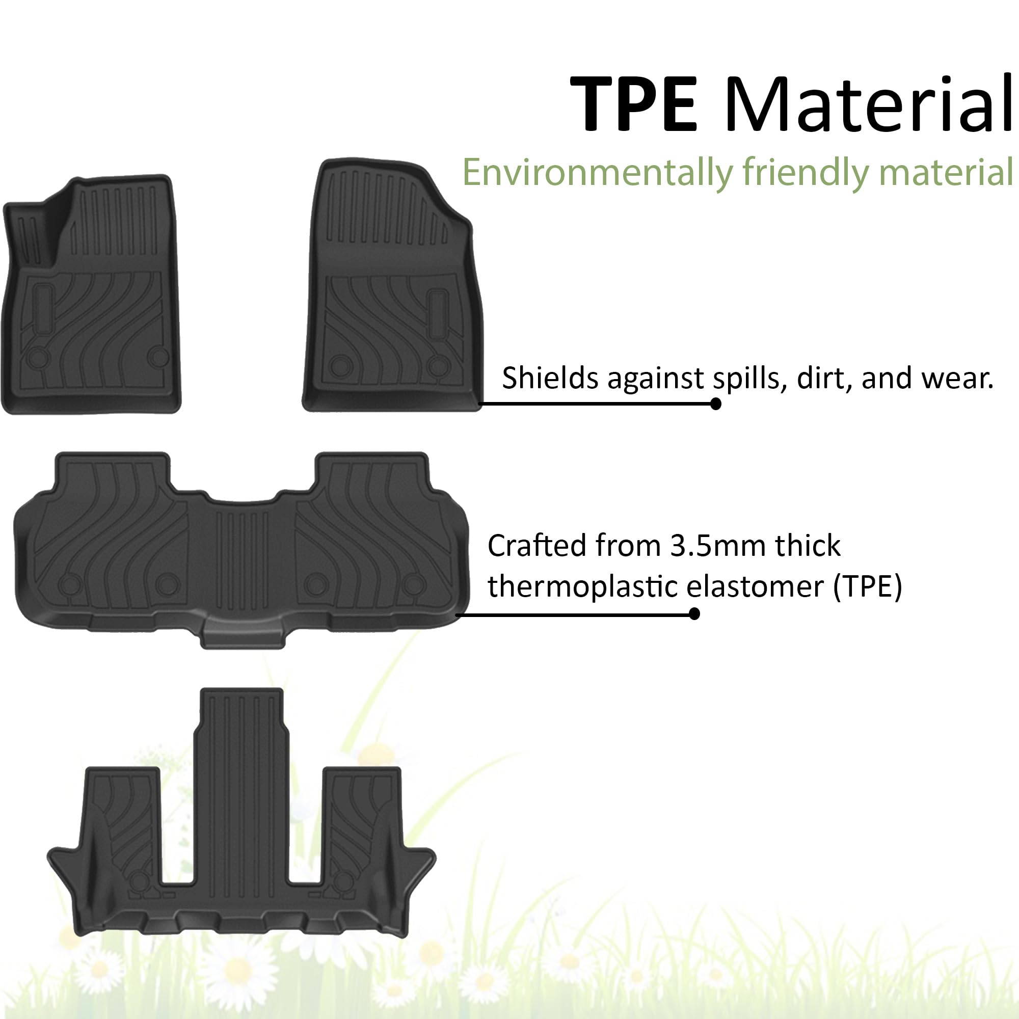 TOTALINER Black Horse Heavy Duty Floor Mat Anti-Skid Black 1.37'' Thickness Compatible with 2017-2023 GMC Acadia-FMGAC21
