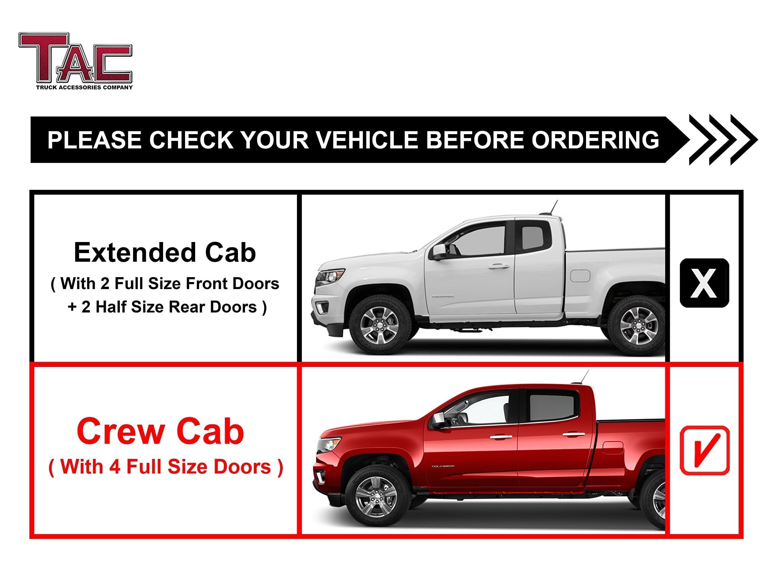 2015-2025 Chevy Colorado/GMC Canyon Crew Cab Pickup Truck TAC Side Steps 4.25" Oval Bend Texture Black Nerf Bars Running Boards (Texture Powder Coating Brackets)