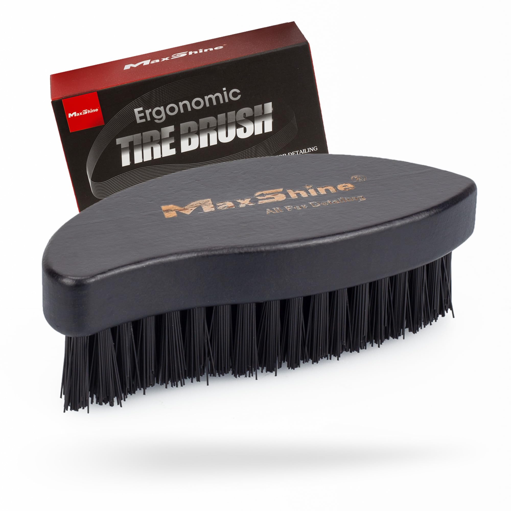 Maxshine Ergonomic Universal Tire Brush with Wood Handle – Professional Detailing Tool for Cleaning Car Tires, Wheels & Rims – Durable Design for Repeated Use & Long-Term Performance