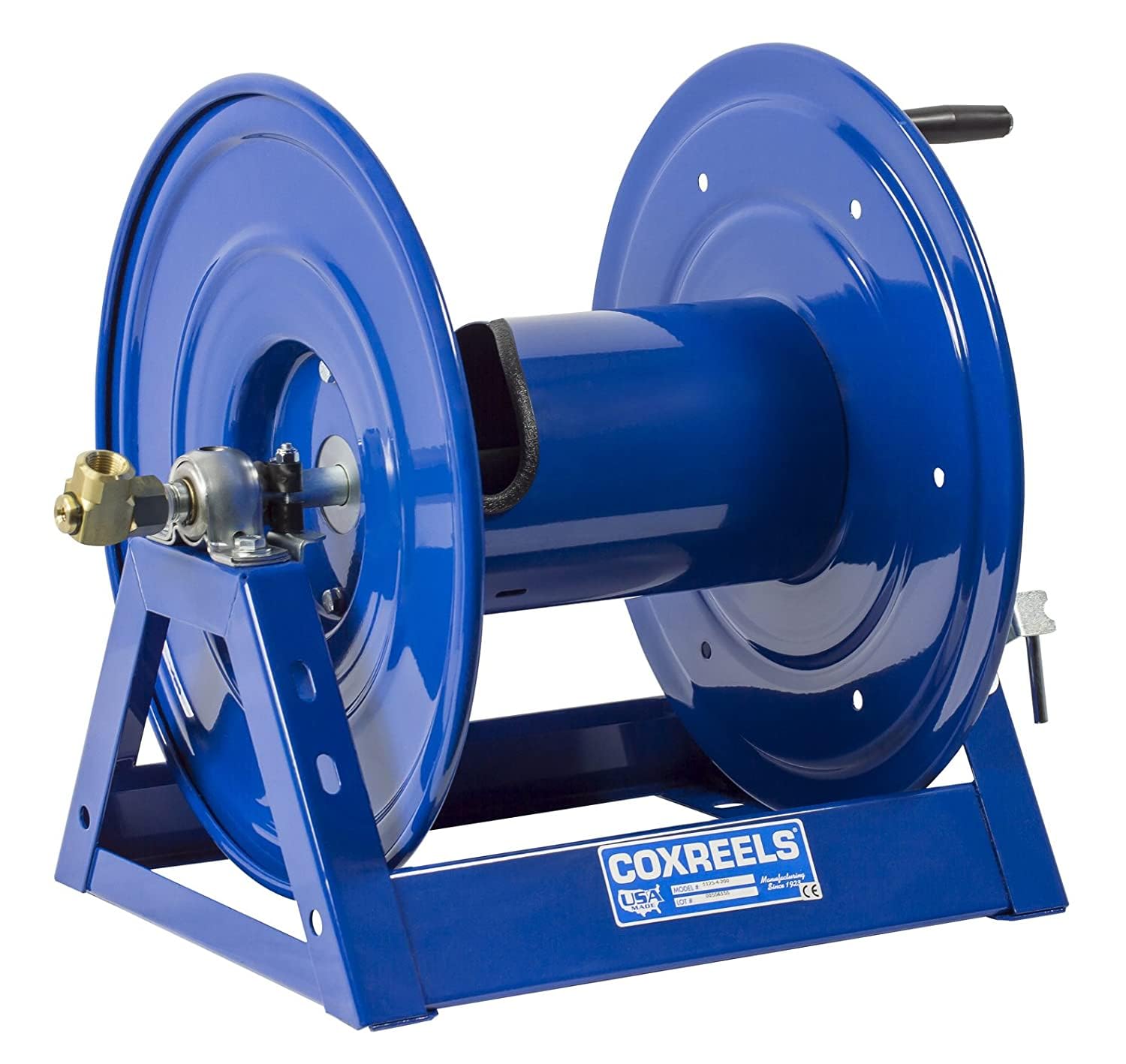 1125-4-325 Hand Crank Steel Hose Reel, Coxreels 1125 Series - ½” x 325’, 3,000 PSI - Heavy Duty All Welded Steel A Frame - Adjustable Tension Break – Made in the USA, Blue