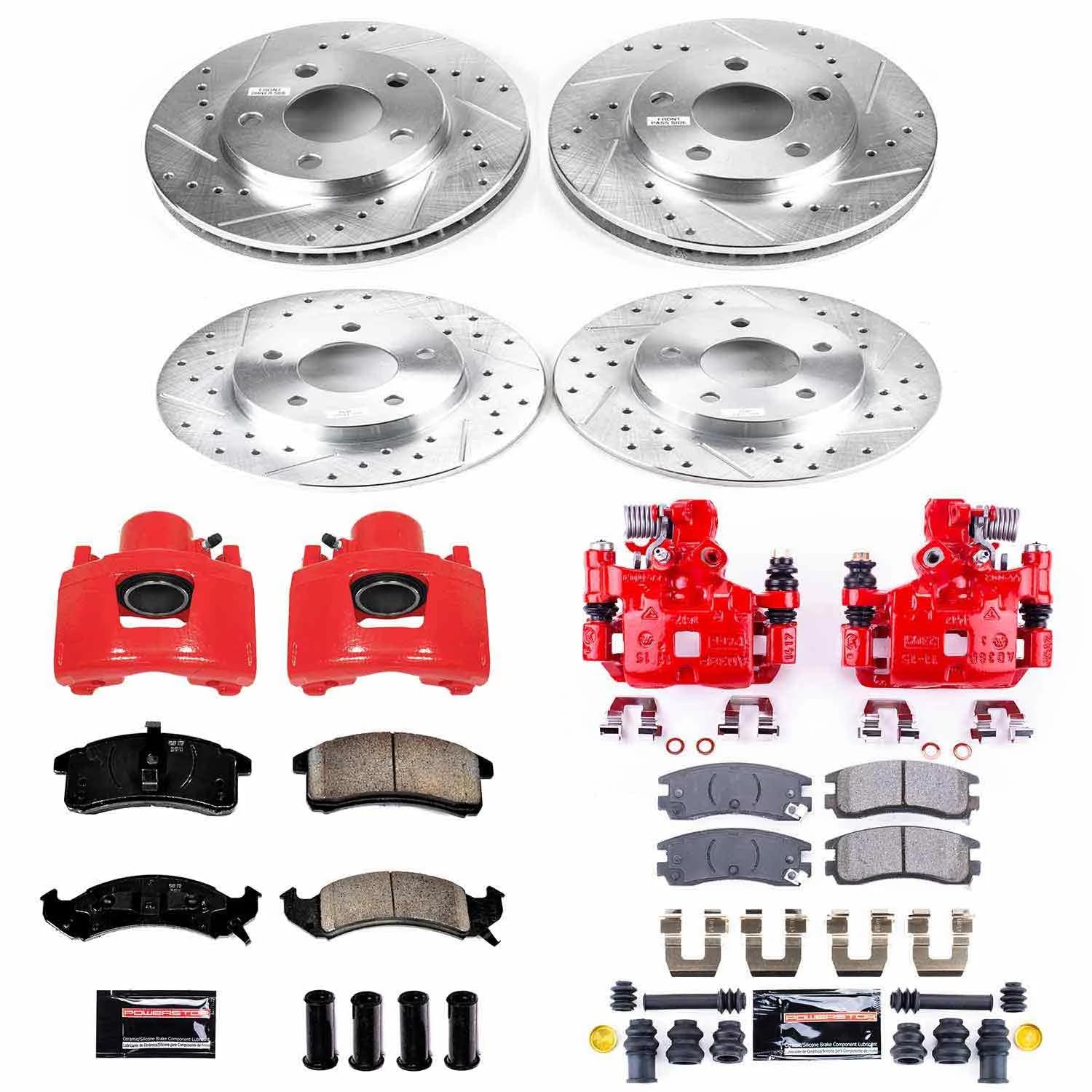 Power Stop Z23 Evolution Front and Rear Brake Kit-Drilled/Slotted Rotors, Brake Pads & Calipers Carbon Ceramic For Buick Riviera, Cadillac Alla, Oldsmobile Toro [Model Specific]