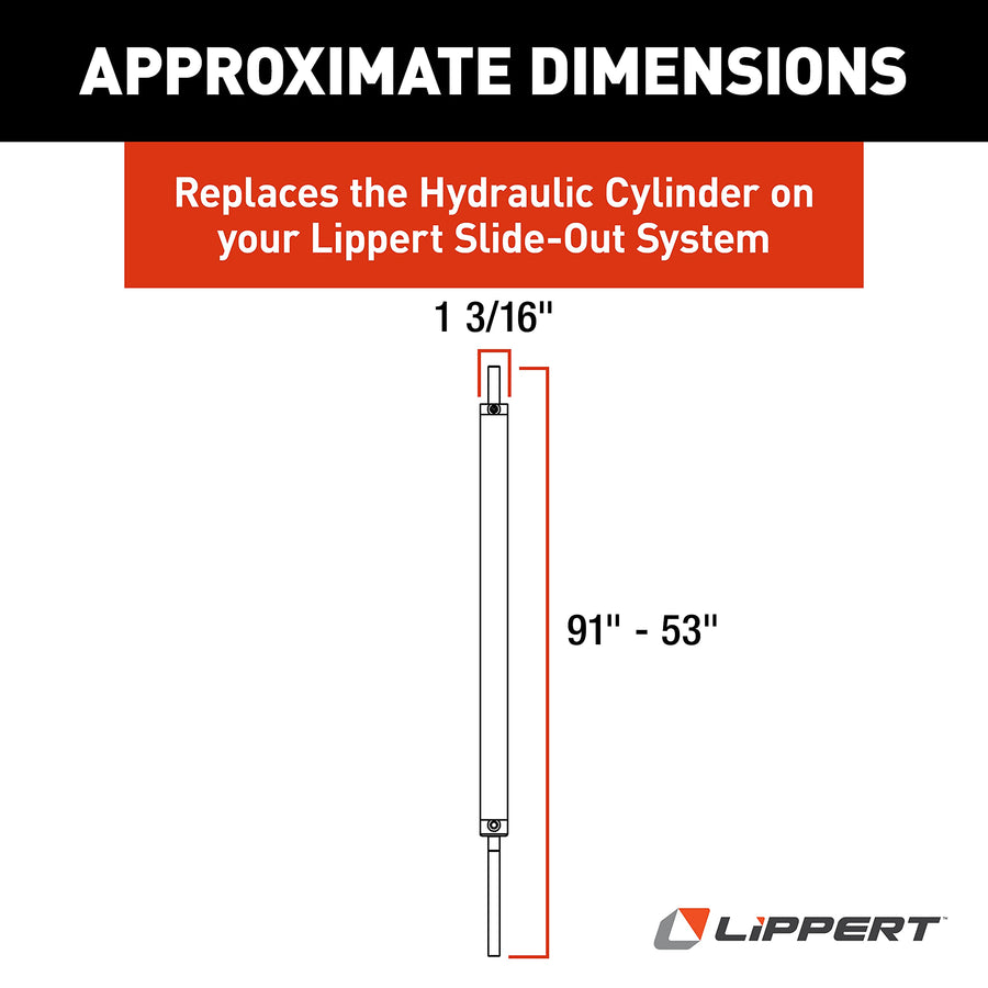 Lippert Hydraulic Cylinder Replacement 53" with 38" Stroke, 1-1/2" Bore, 3/4"-10 Thread for 5th Wheel RV, Travel Trailer, Motorhome Slide-Outs - 342328, Silver
