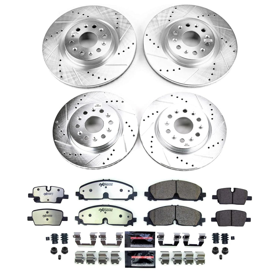 Power Stop Brake Kit Front and Rear For 2021 2022 Cadillac XT5 2021 2022 Cadillac XT6 - Truck & Tow Carbon Fiber Ceramic Pads & Drilled and Slotted Rotors Replacement, K8796-36