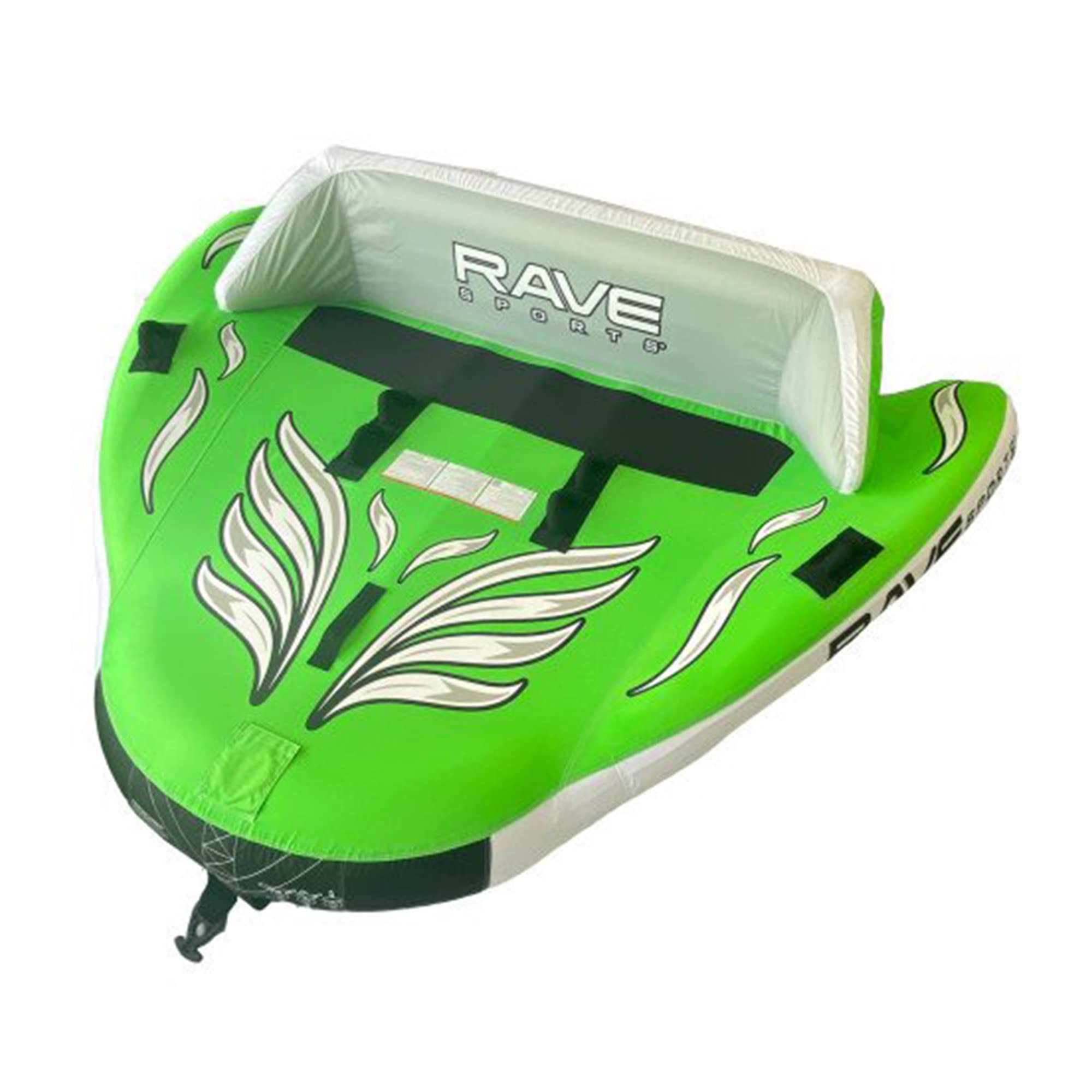 3 Person RAVE Sports Inflatable Durable Nylon Wake Hawk Towable Boating Water Tube Raft with 6 Handles, Knuckle Guards, and 2 Air Chambers, Green