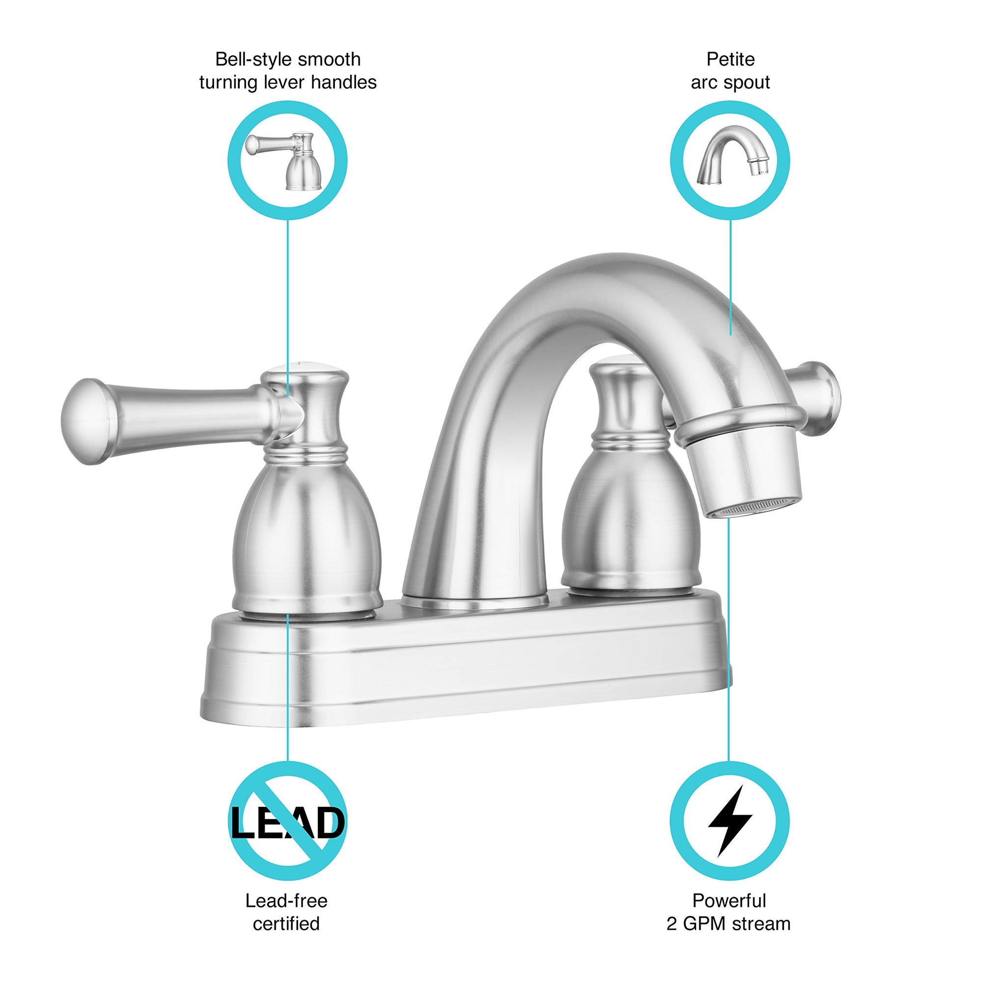 Dura Faucet Two Handle Arc Spout Bathroom Faucet RV (Brushed Satin Nickel) - for Recreational Vehicles, Motorhomes, Travel Trailers and More