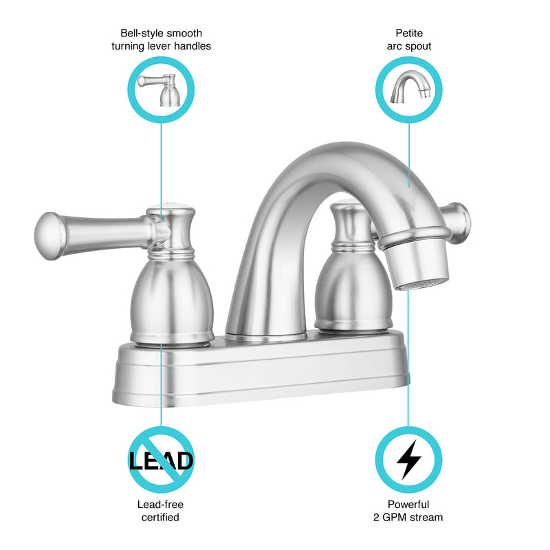 Dura Faucet Two Handle Arc Spout Bathroom Faucet RV (Brushed Satin Nickel) - for Recreational Vehicles, Motorhomes, Travel Trailers and More