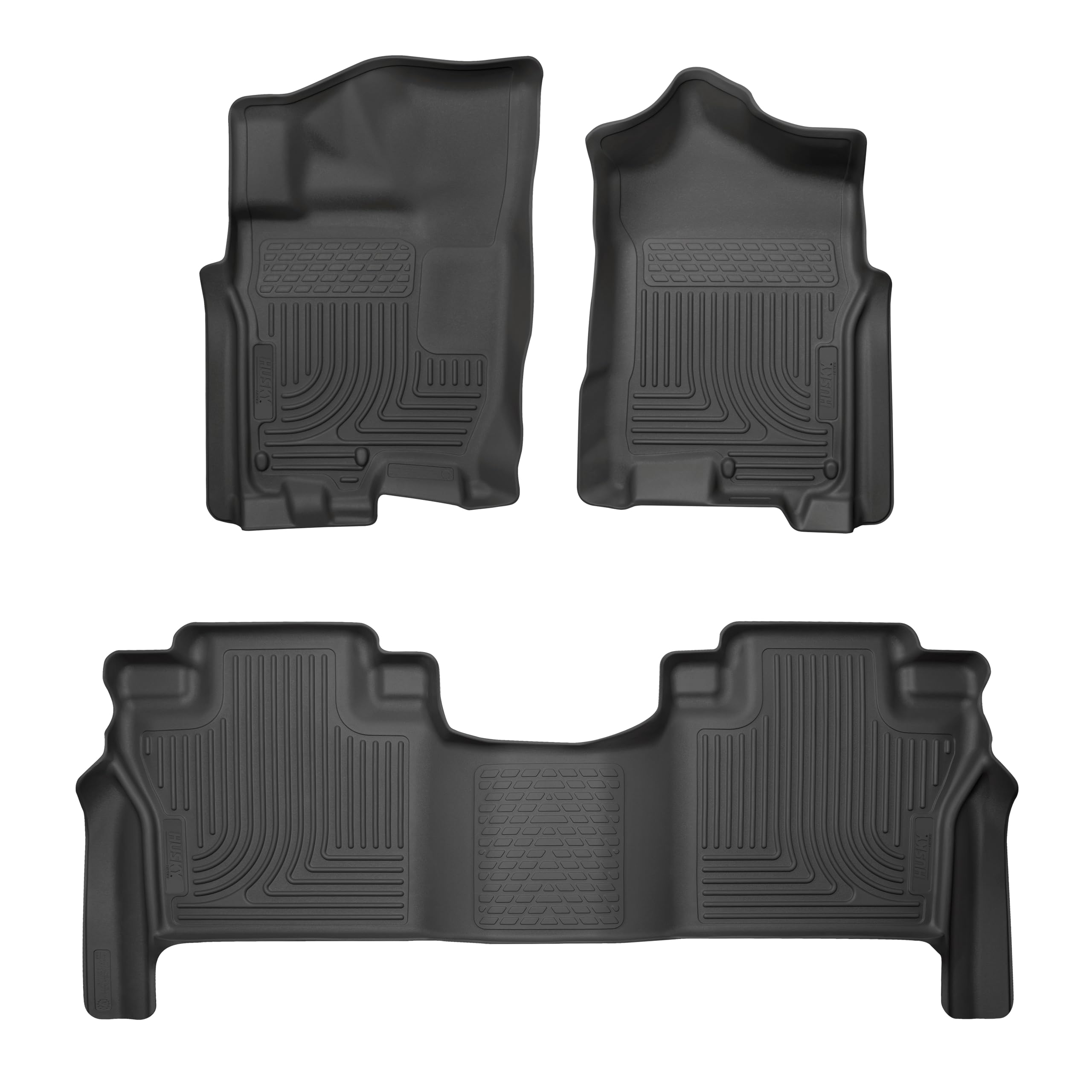 Husky Liners Floor Mats Weatherbeater | Fits 2017-2023 Nissan Titan, Crew CAB ONLY | Front & 2nd Row - Black, 3-pc | 93561
