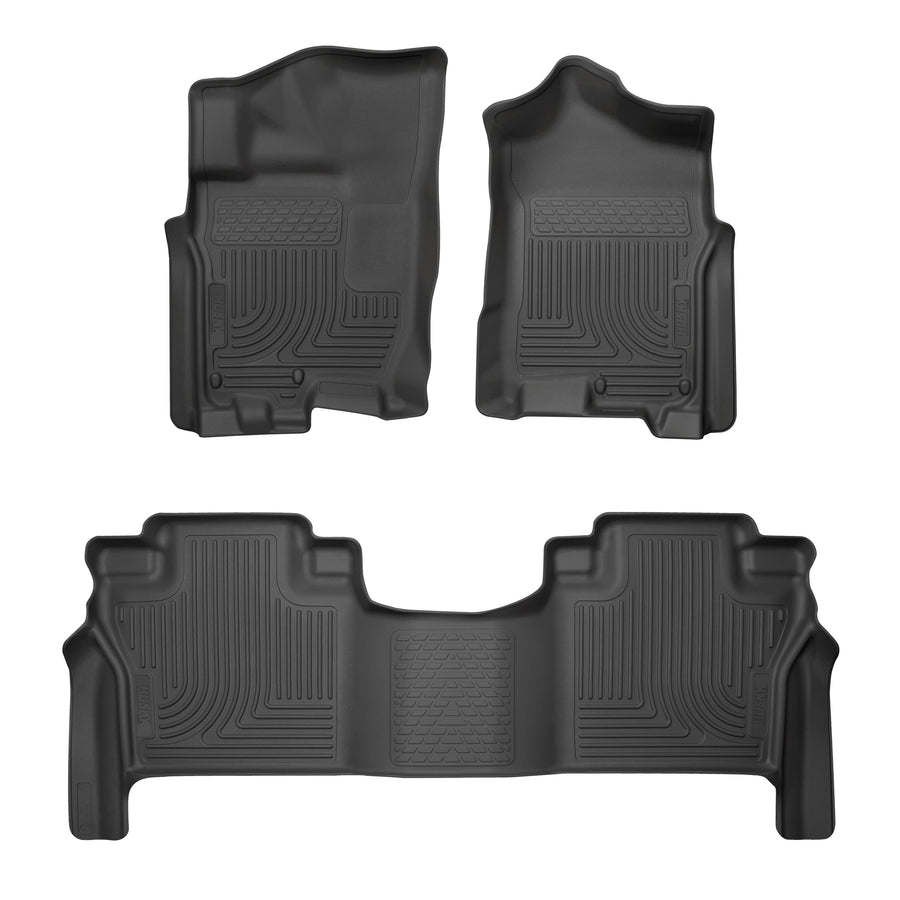 Husky Liners Floor Mats Weatherbeater | Fits 2017-2023 Nissan Titan, Crew CAB ONLY | Front & 2nd Row - Black, 3-pc | 93561